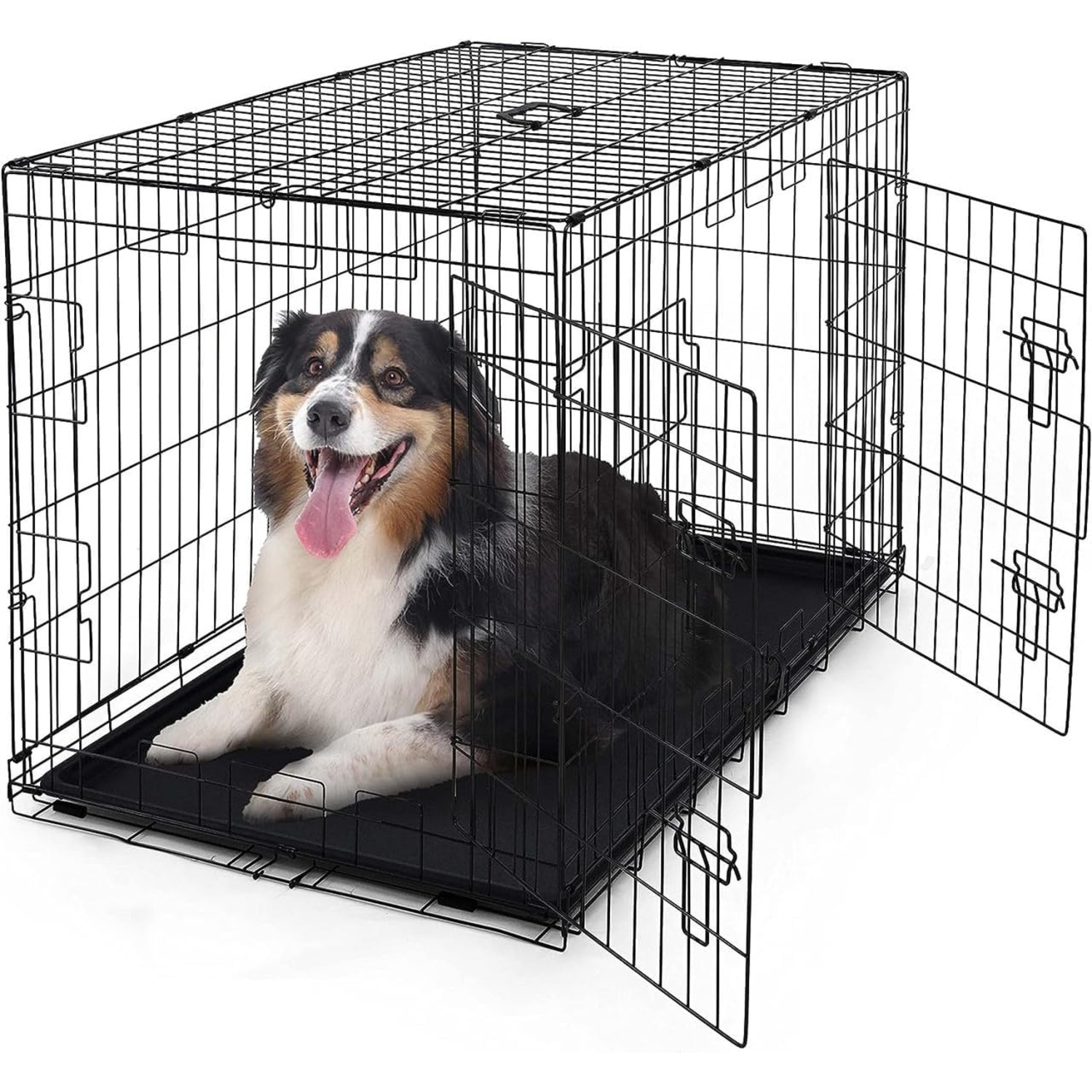 CAPHAUS Foldable Dog Crate Wire Metal Dog Kennel w/Divider Panel, Leak-Proof Pan & Protecting Feet, Single & Double Door, Small, Medium & Large Dog