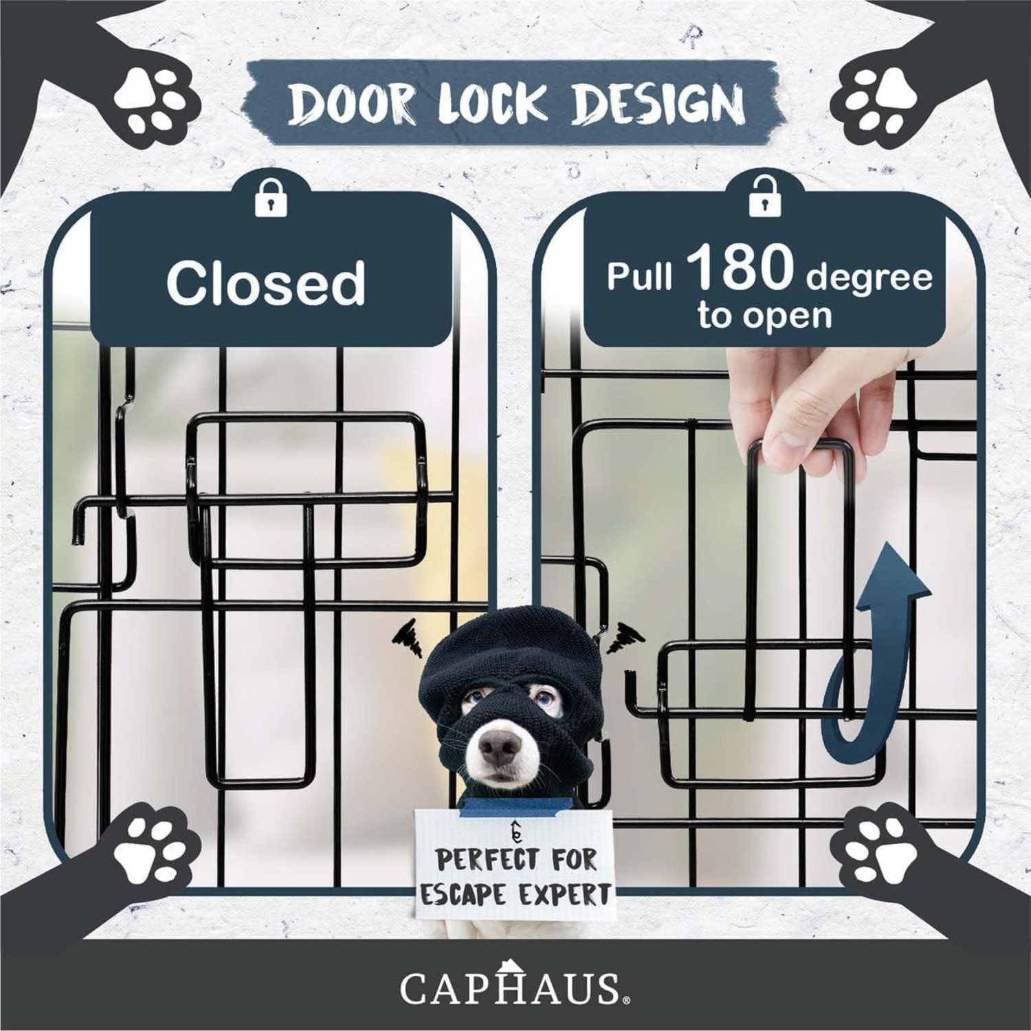 CAPHAUS Foldable Dog Crate Wire Metal Dog Kennel w/Divider Panel, Leak-Proof Pan & Protecting Feet, Single & Double Door, Small, Medium & Large Dog