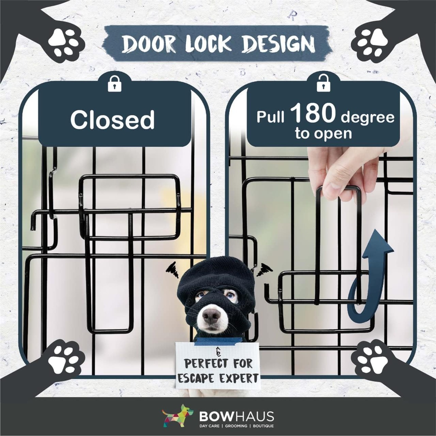 BOWHAUS Foldable Dog Crate Wire Metal Dog Kennel w/Divider Panel, Leak-Proof Pan & Protecting Feet, Single & Double Door, Small, Medium & Large Dog