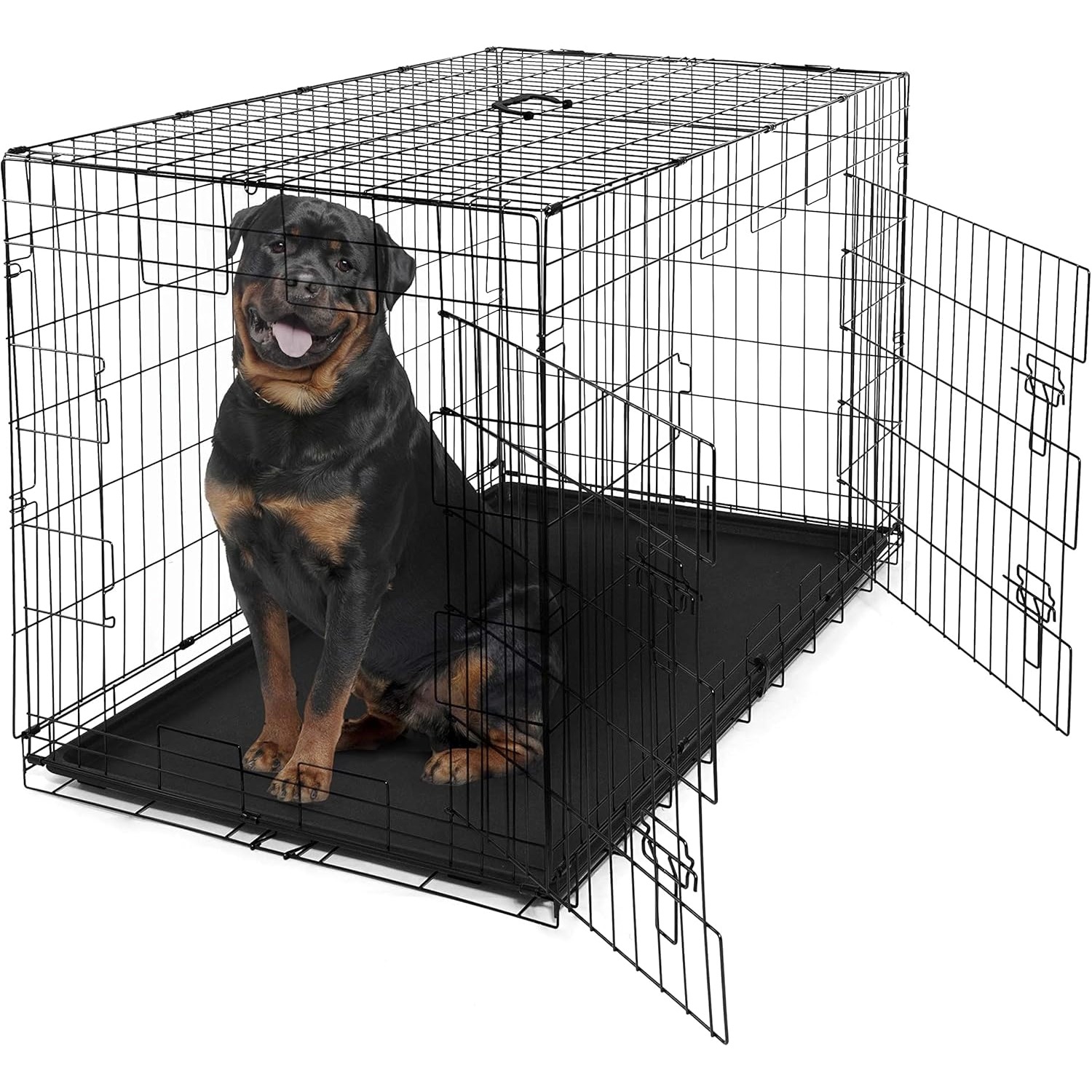 CAPHAUS Foldable Dog Crate Wire Metal Dog Kennel w/Divider Panel, Leak-Proof Pan & Protecting Feet, Single & Double Door, Small, Medium & Large Dog