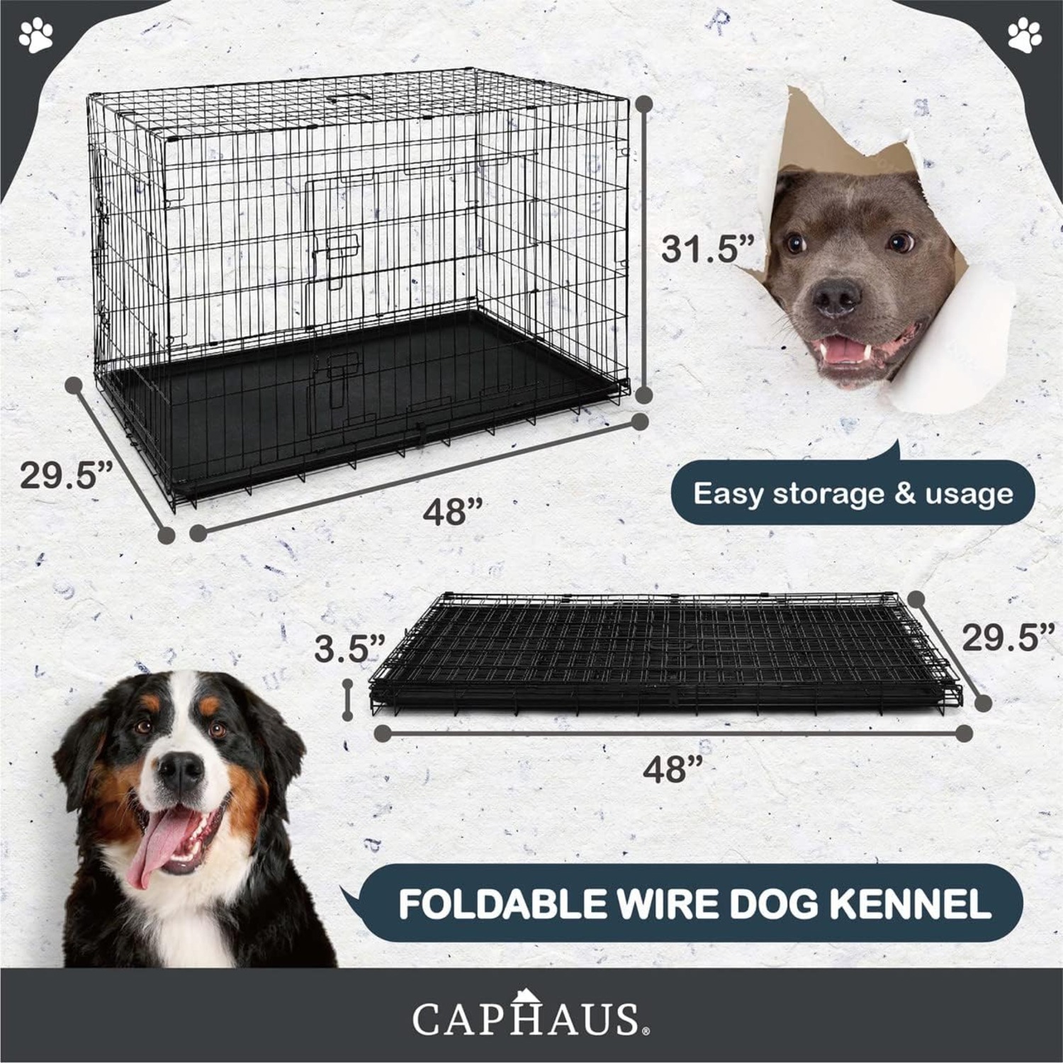 CAPHAUS Foldable Dog Crate Wire Metal Dog Kennel w/Divider Panel, Leak-Proof Pan & Protecting Feet, Single & Double Door, Small, Medium & Large Dog