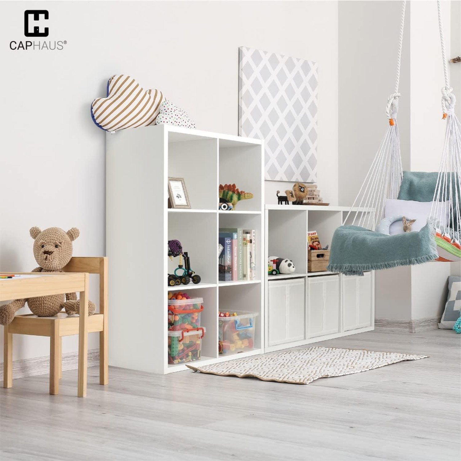 CAPHAUS Sturdy Room 13-Inch Cube Storage Organizer Shelf, with Extra Thick Exterior Edge, Open Storage Shelf Divider, Bookcase, 6-Cube, White