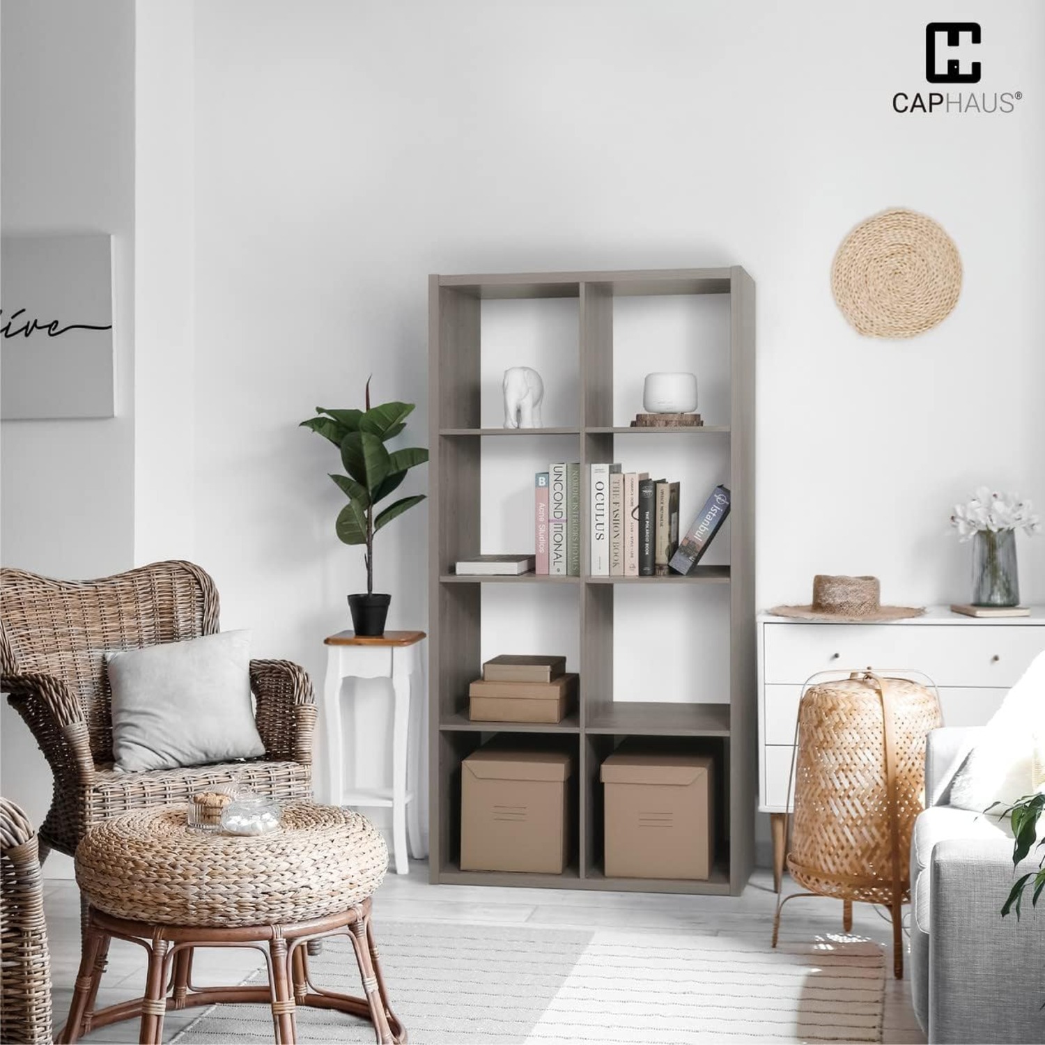 CAPHAUS Sturdy Room 13-Inch Cube Storage Organizer Shelf, with Extra Thick Exterior Edge, Open Storage Shelf Divider, Bookcase, 6-Cube, White