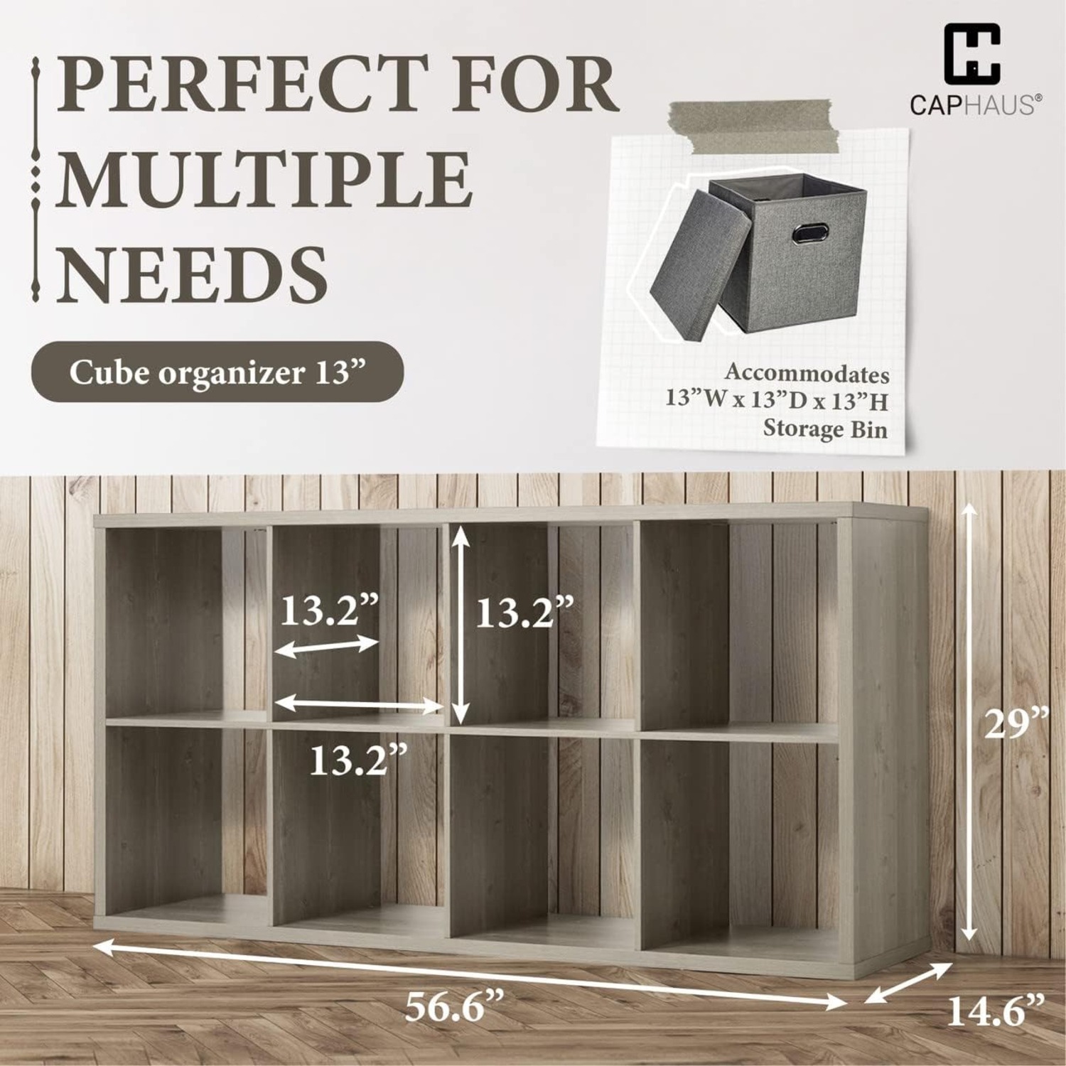 CAPHAUS – Étagère de rangement cubique robuste de 13&nbsp;po, bord extérieur très épais, séparateur de tablette de rangement ouvert, bibliothèque, 8