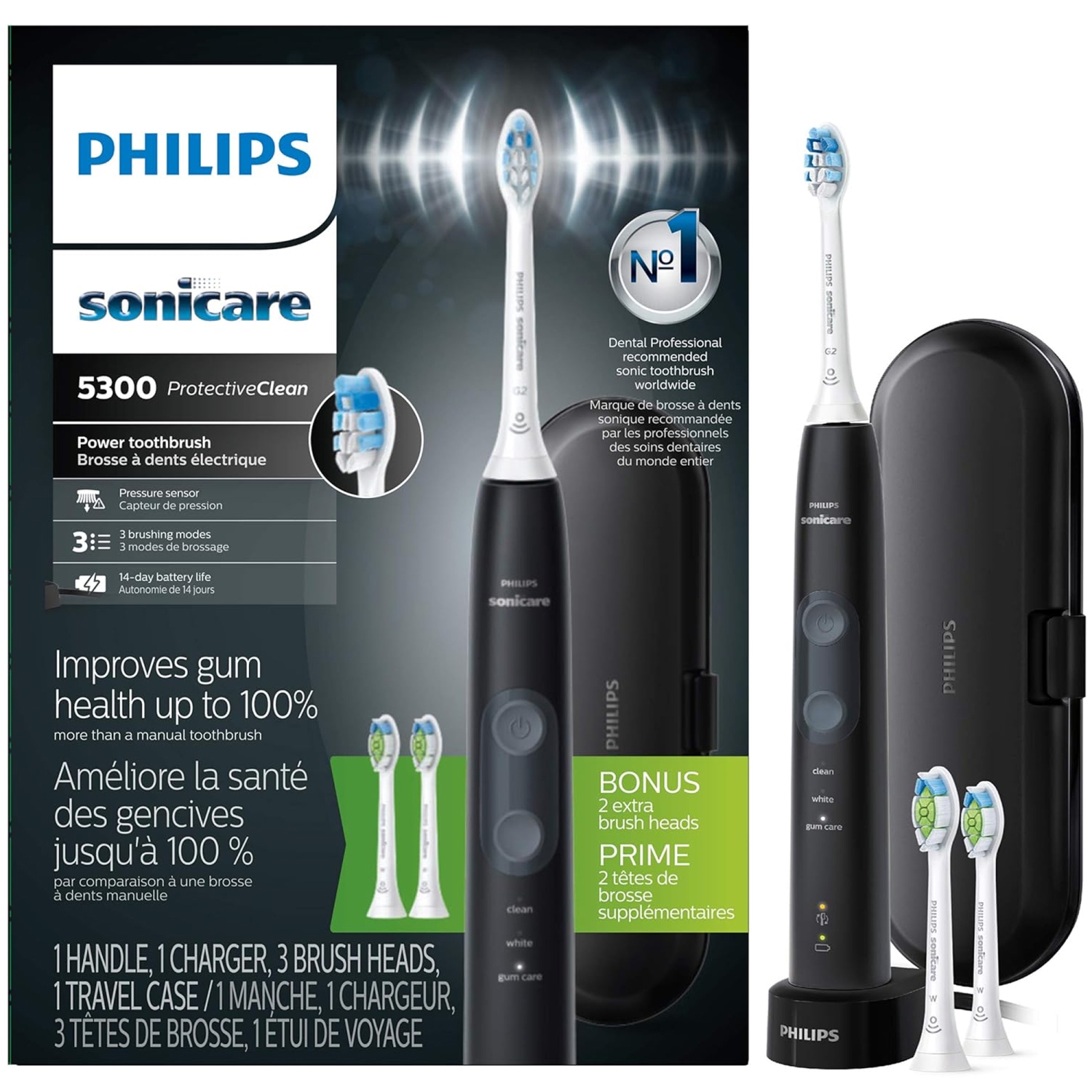 Philips Sonicare ProtectiveClean 5300 Electric Toothbrush - Black HX6423/34 4 pk