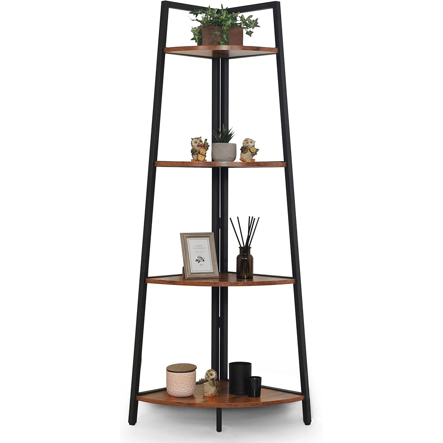 CAPHAUS – Grand support en coin, tablettes de présentation à 4 niveaux, étagère en coin pour plante de rangement en bois en échelle avec cadre en