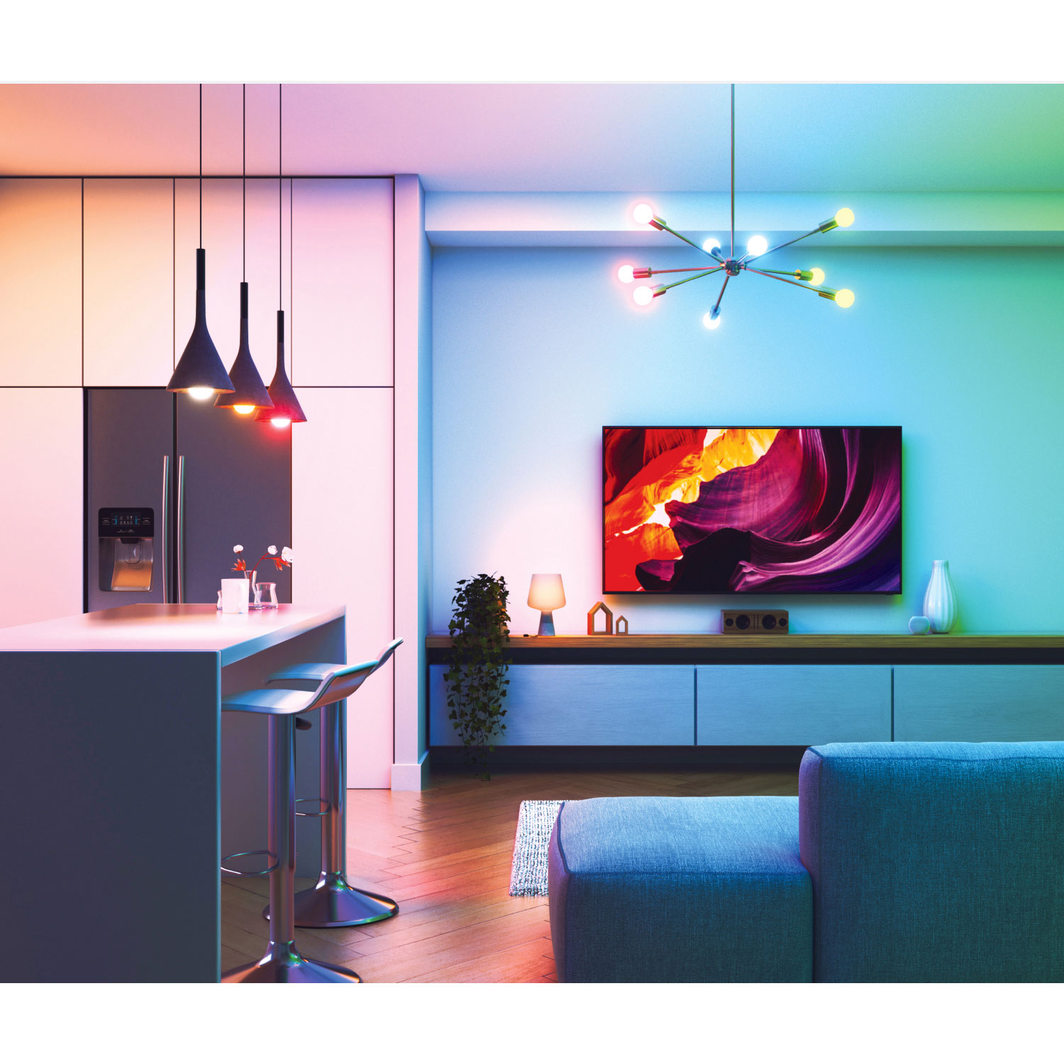 Nanoleaf Essentials A19 Smart/Wi-Fi LED Light Bulb with Matter Capability - 4 Pack - White & Colour