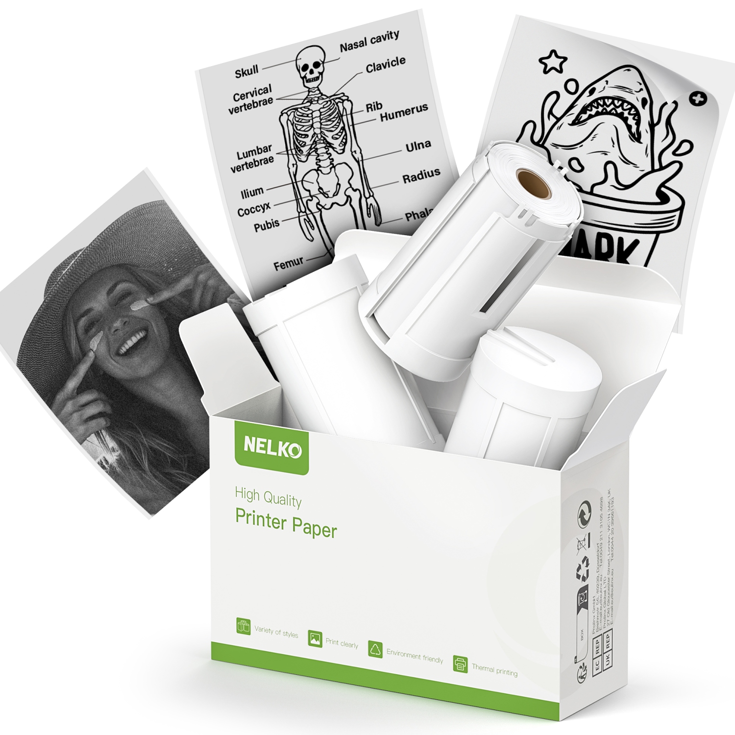 Nelko Genuine Self-Adhesive Thermal Printer Stickers, Compatible with PM230 Mini Sticker Printer, 54mmx3.5m, 3 Rolls