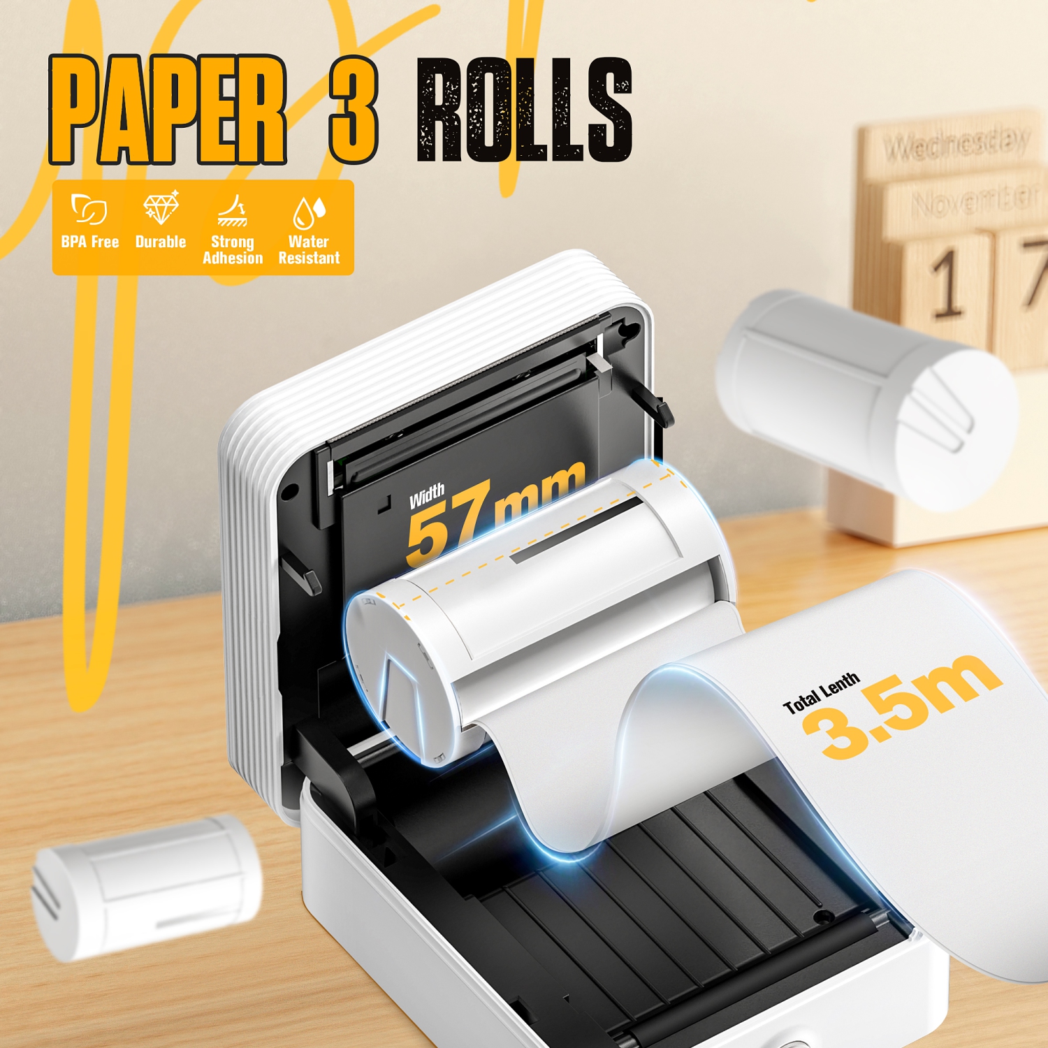 Nelko Genuine Self-Adhesive Thermal Printer Stickers, Compatible with PM230 Mini Sticker Printer, 54mmx3.5m, 3 Rolls