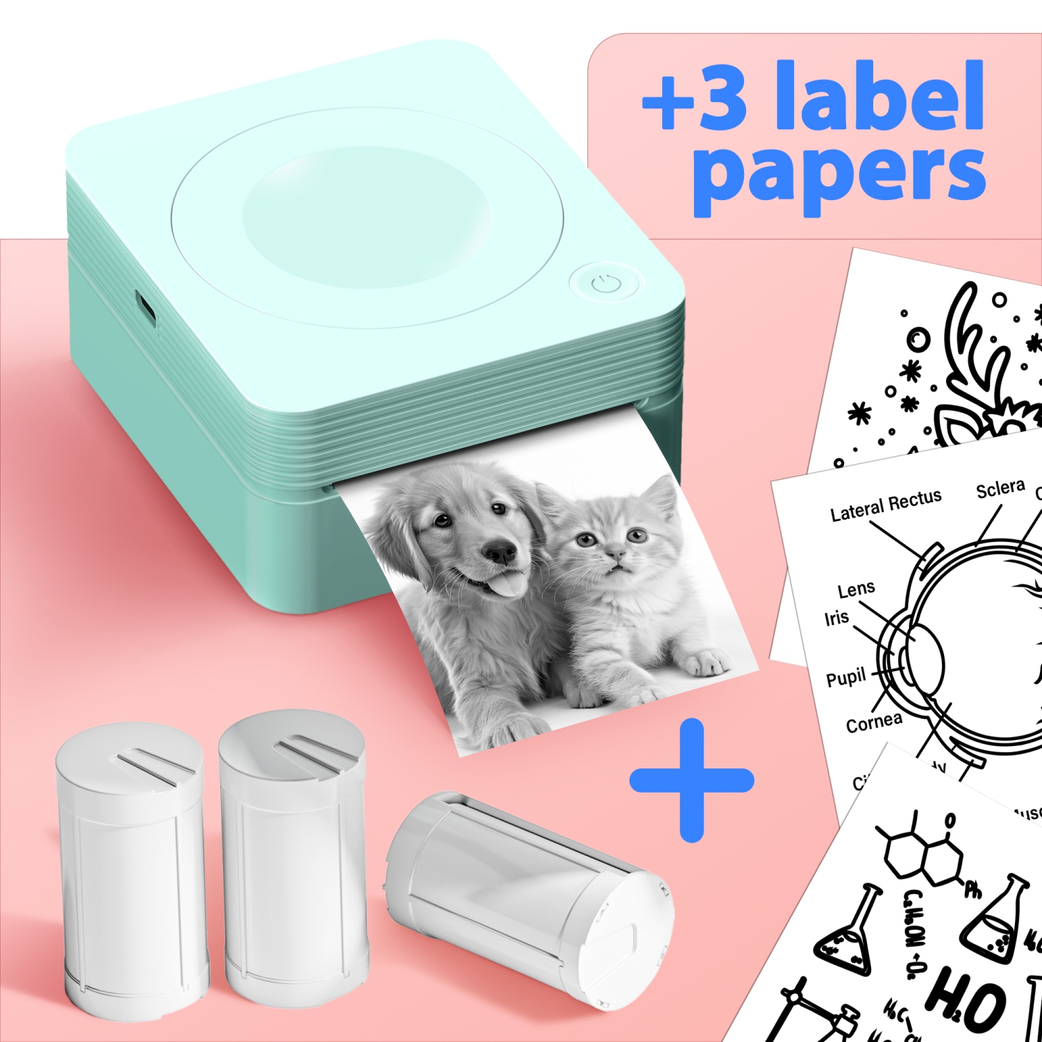 Sticker Printer, PM230 Mini Thermal Printer Bluetooth Portabel Sticker Maker with 3 Rolls of Paper, Print Pods Mini Printer with Multiple Templates