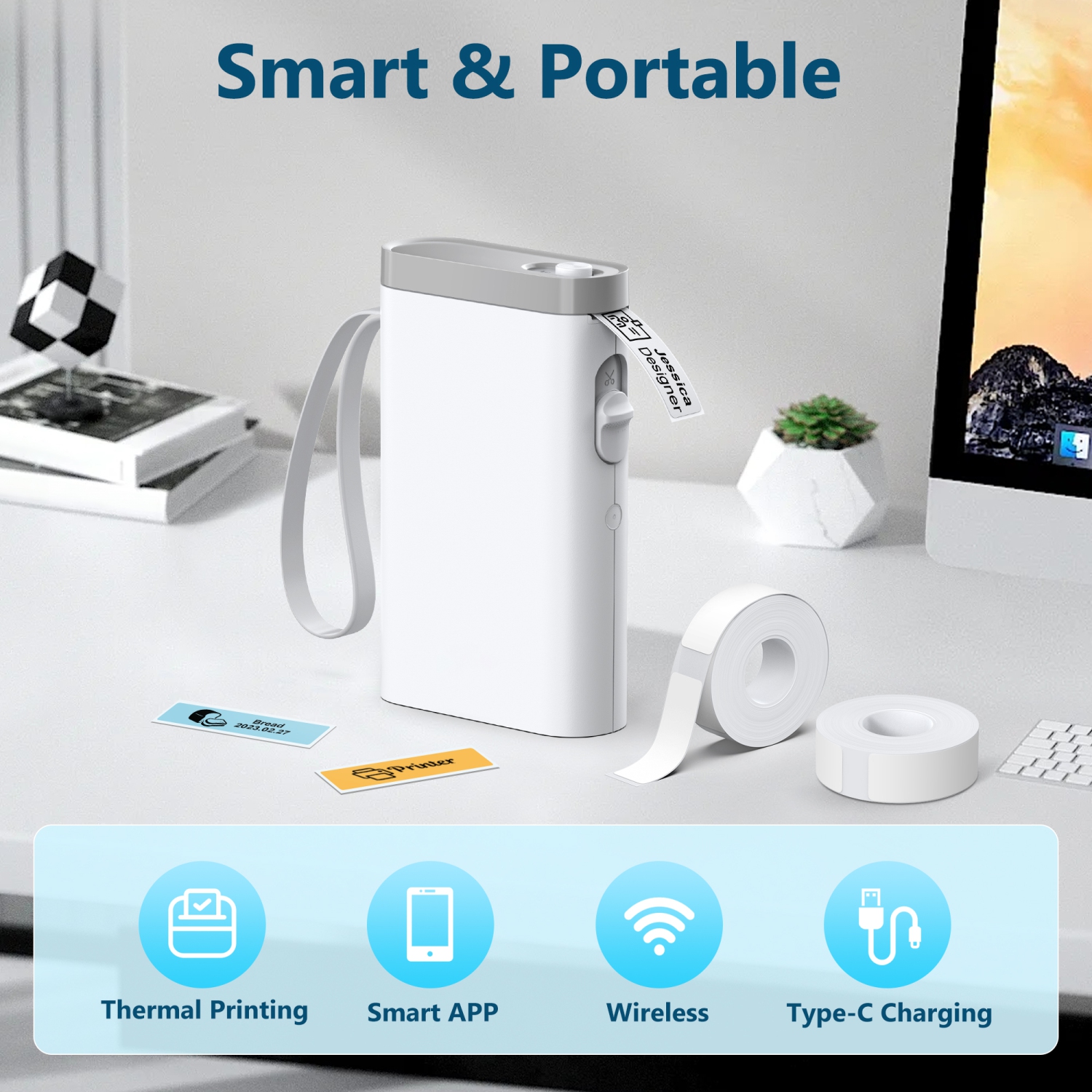 Étiqueteuse avec ruban adhésif, imprimante d'étiquettes Bluetooth P21, mini étiqueteuses sans fil avec plusieurs modèles pour organiser le bureau à