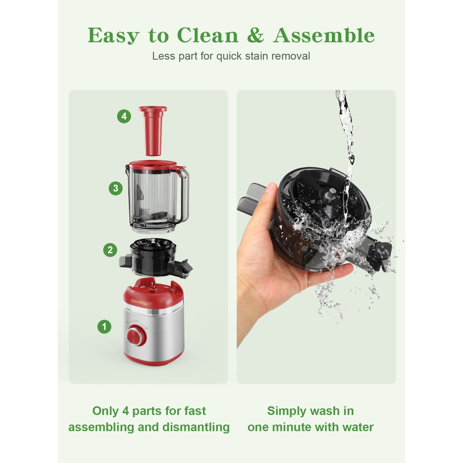 GlowWise Juicer Machines 4.35" wide chute for whole fruits, built-in slicing blades, easy to clean, quiet operation, high juice yield, perfect for