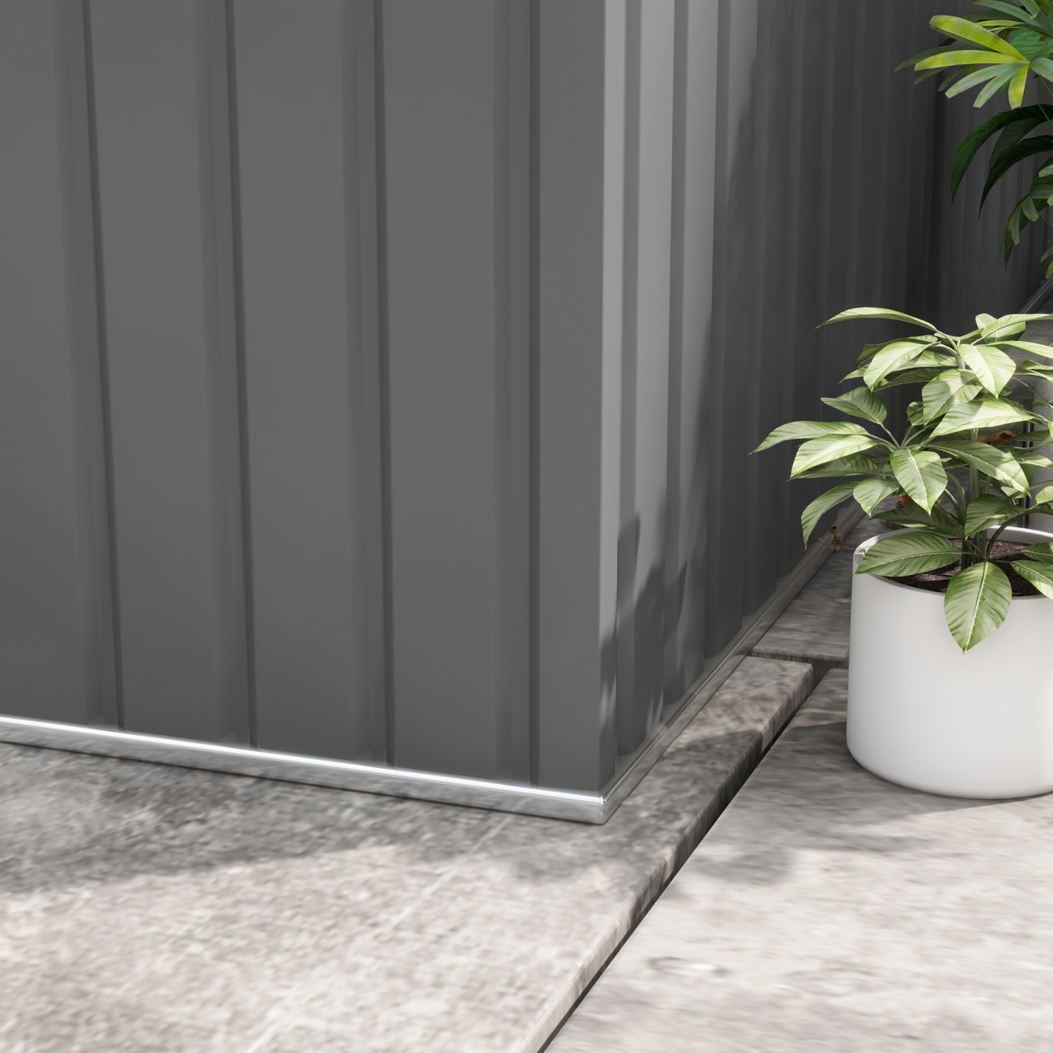 Remise de jardin Outsunny de 9 x 11 pi avec trousse de base, maison de rangement en métal à outils double pour jardin extérieur, gris pâle