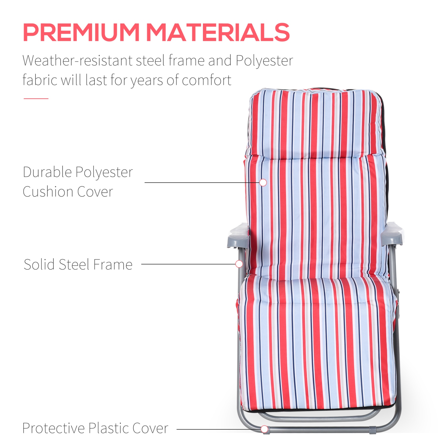 Outsunny Set of 2 Garden Sun Lounger, Outdoor Reclining Seat Cushioned Seat, Foldable Adjustable Recliner, Grey and Red