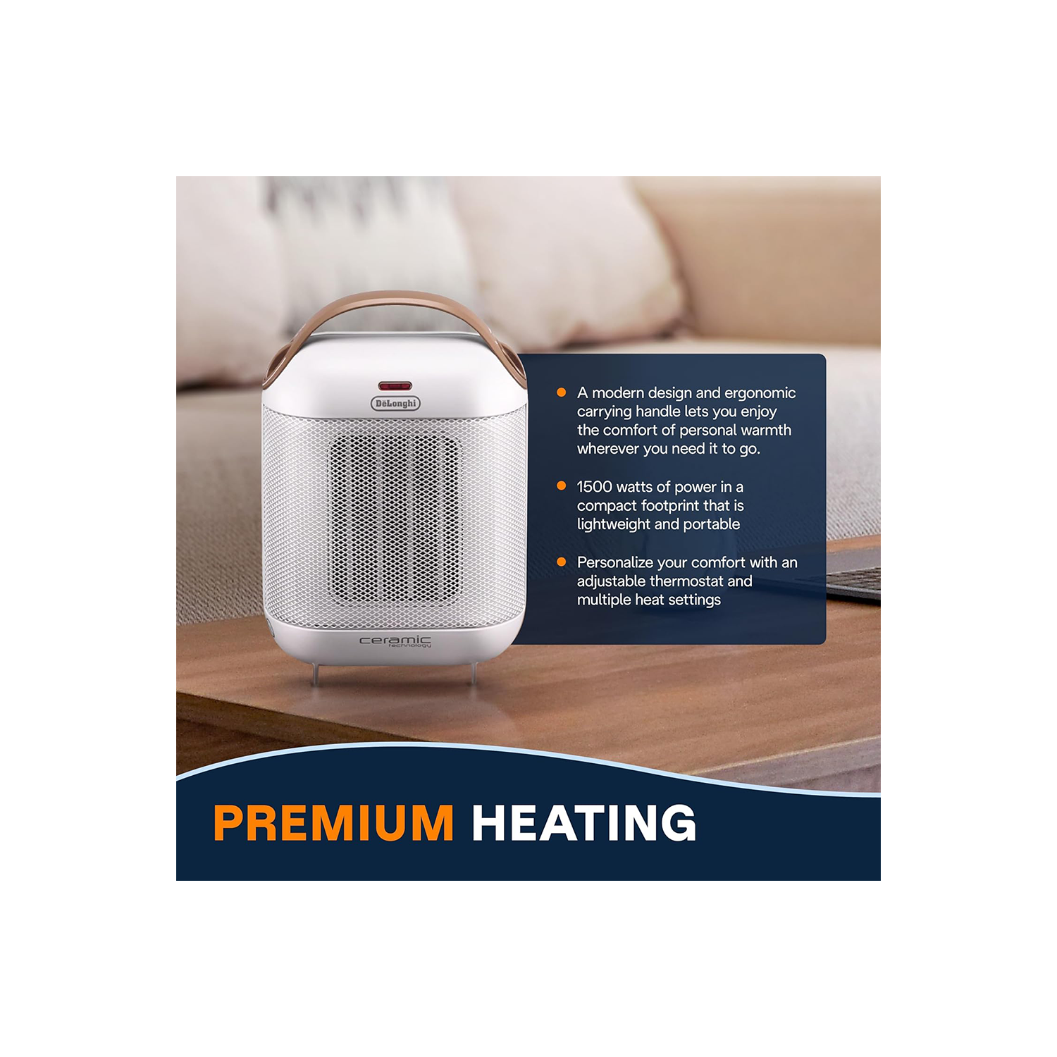 Open box- De'longhi HFX30C15WCA 7.5 in Capsule Ceramic Heater