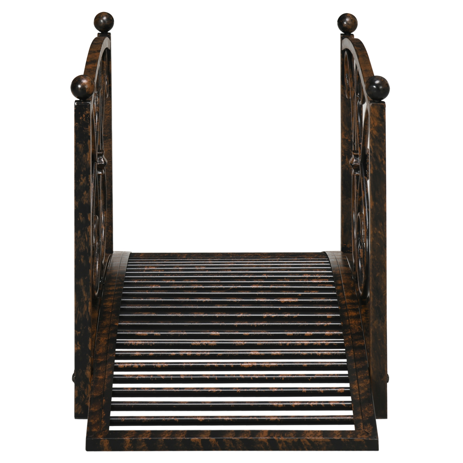 Pont de jardin en arche en métal Outsunny de 3,3 pi avec rails latéraux de sécurité, pont-pied décoratif, volutes florales délicates pour ruisseau,