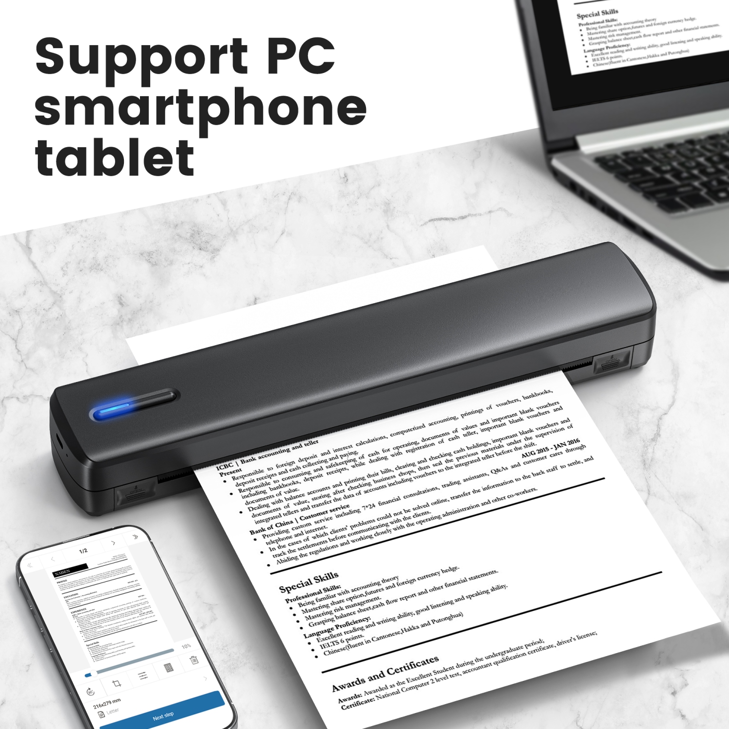 POLONO Portable Printer Wireless for Travel, D810 Bluethooth Thermal Printer Support 8.5"x11" US Letter, Inkless Printer Compatible with iOS,