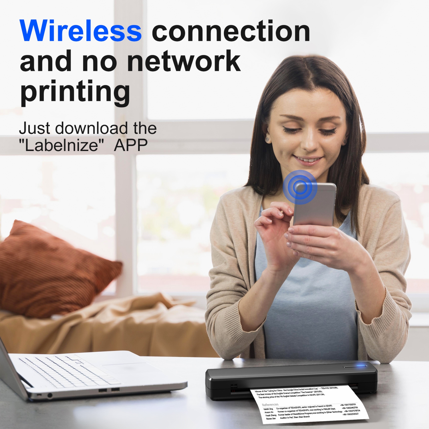 POLONO Portable Printer Wireless for Travel, D810 Bluethooth Thermal Printer Support 8.5"x11" US Letter, Inkless Printer Compatible with iOS,