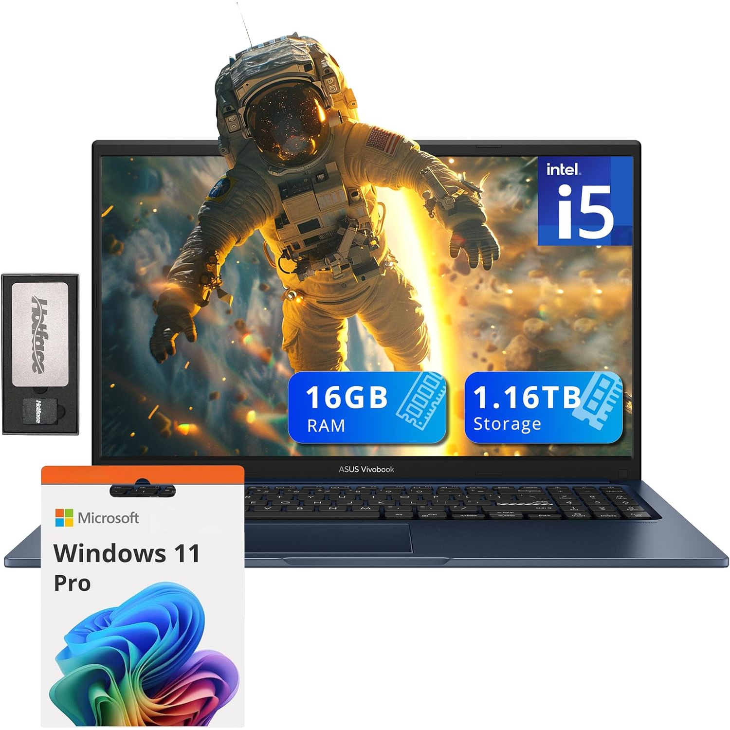 ASUS Vivobook 15.6 FHD Laptop, Intel i5-1235U, 16GB DDR4 RAM, 1.16TB Storage (1TB SSD+160GB Docking Station Set), Intel Iris Xe Graphics, Win 11 Pro, Quiet Blue