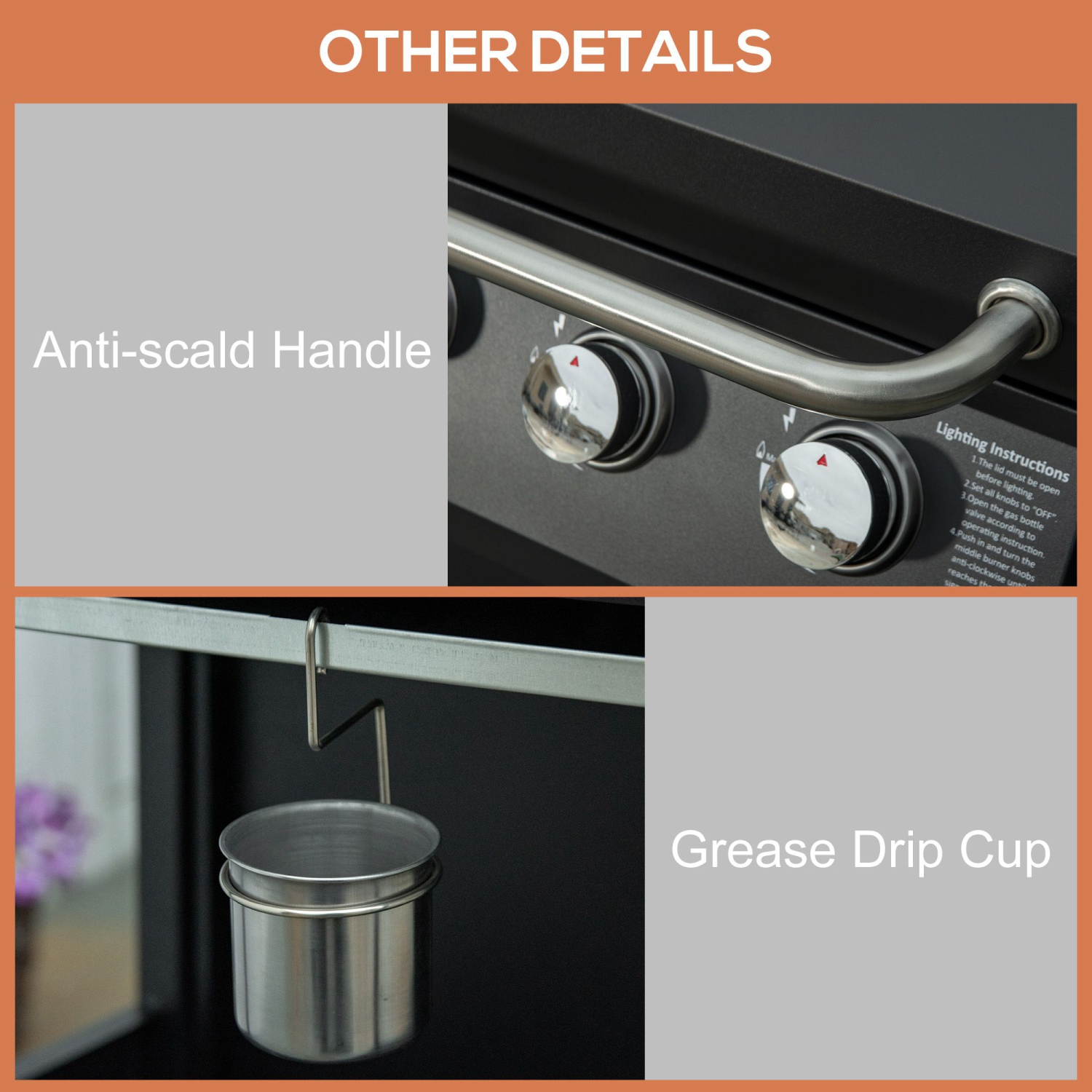 Barbecue au gaz à 3 brûleurs Outsunny, barbecue portatif au propane avec roulettes, chariot en acier au carbone avec grille de réchaud, tablettes