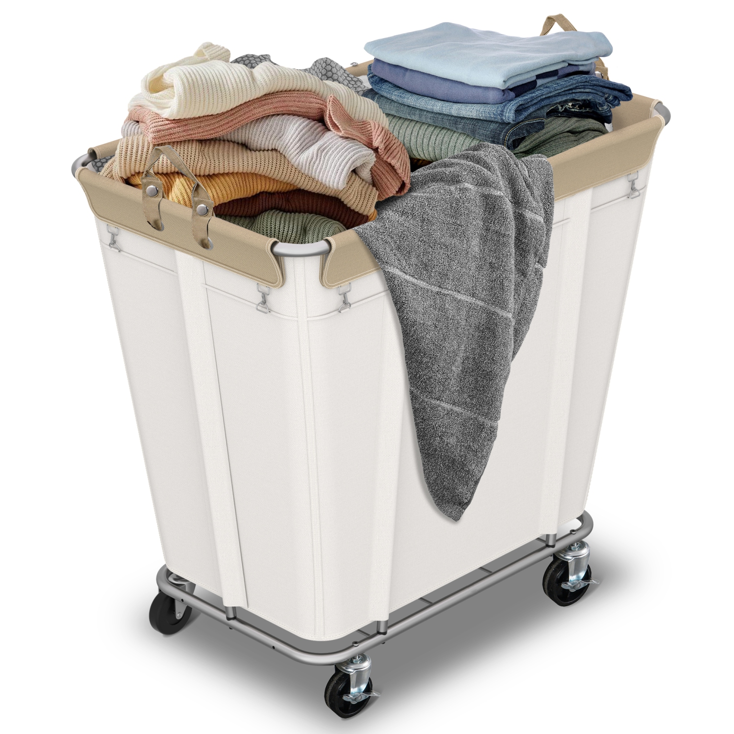 Zachvo – Chariot à lessive avec roues 320&nbsp;L Grand chariot à roulettes pour commercial/maison, panier à linge roulant avec cadre en acier et