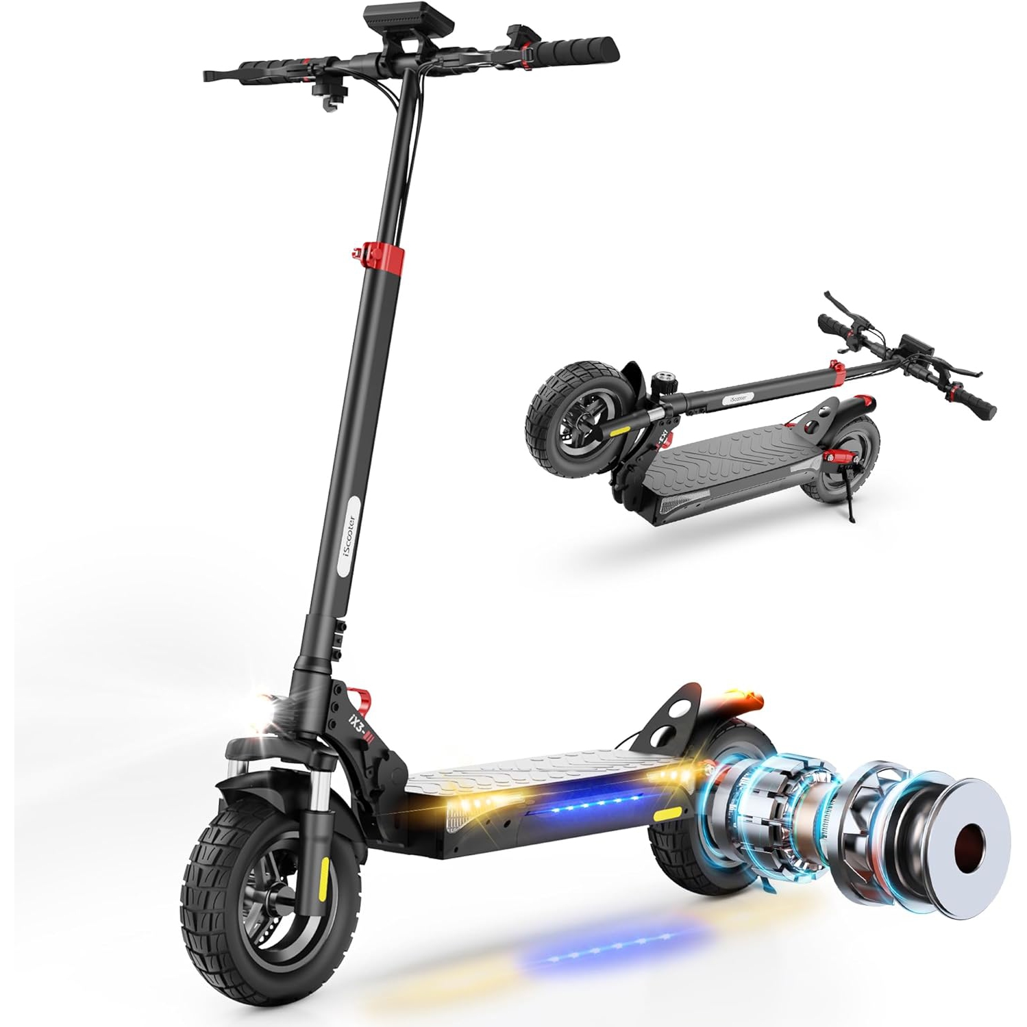 Trottinette électrique tout-terrain pliable iX3 d'iScooter pour adultes - Noir