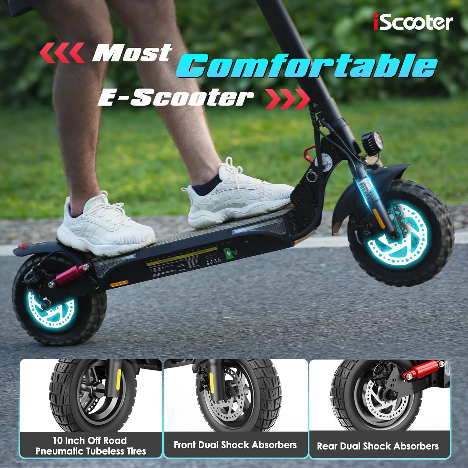 Trottinette électrique tout-terrain pliable iX3 d'iScooter pour adultes - Noir