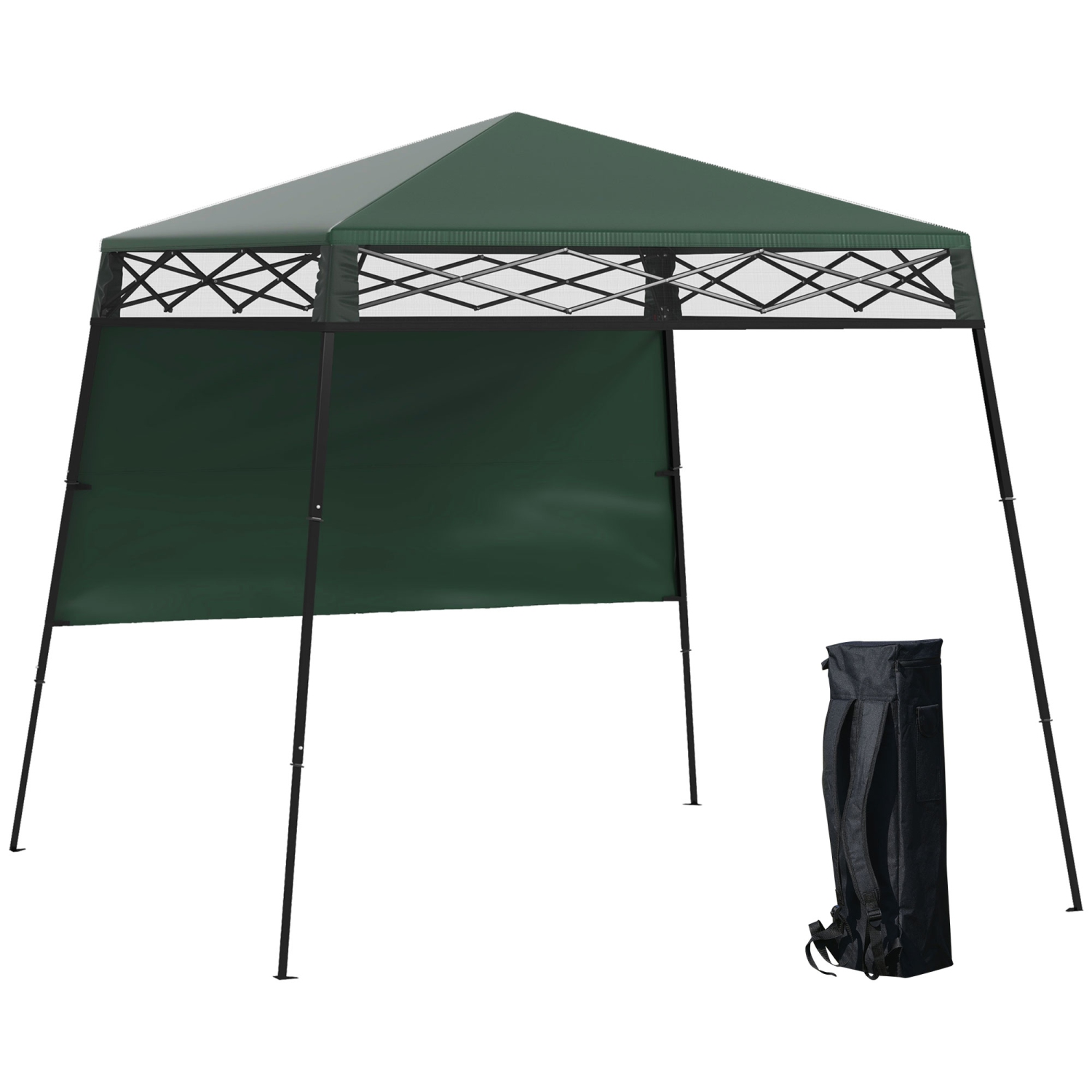 Tente escamotable Outsunny Garden 7 x 7 pi, sac à dos, auvent de fête extérieur à pattes ajustables, vert et noir