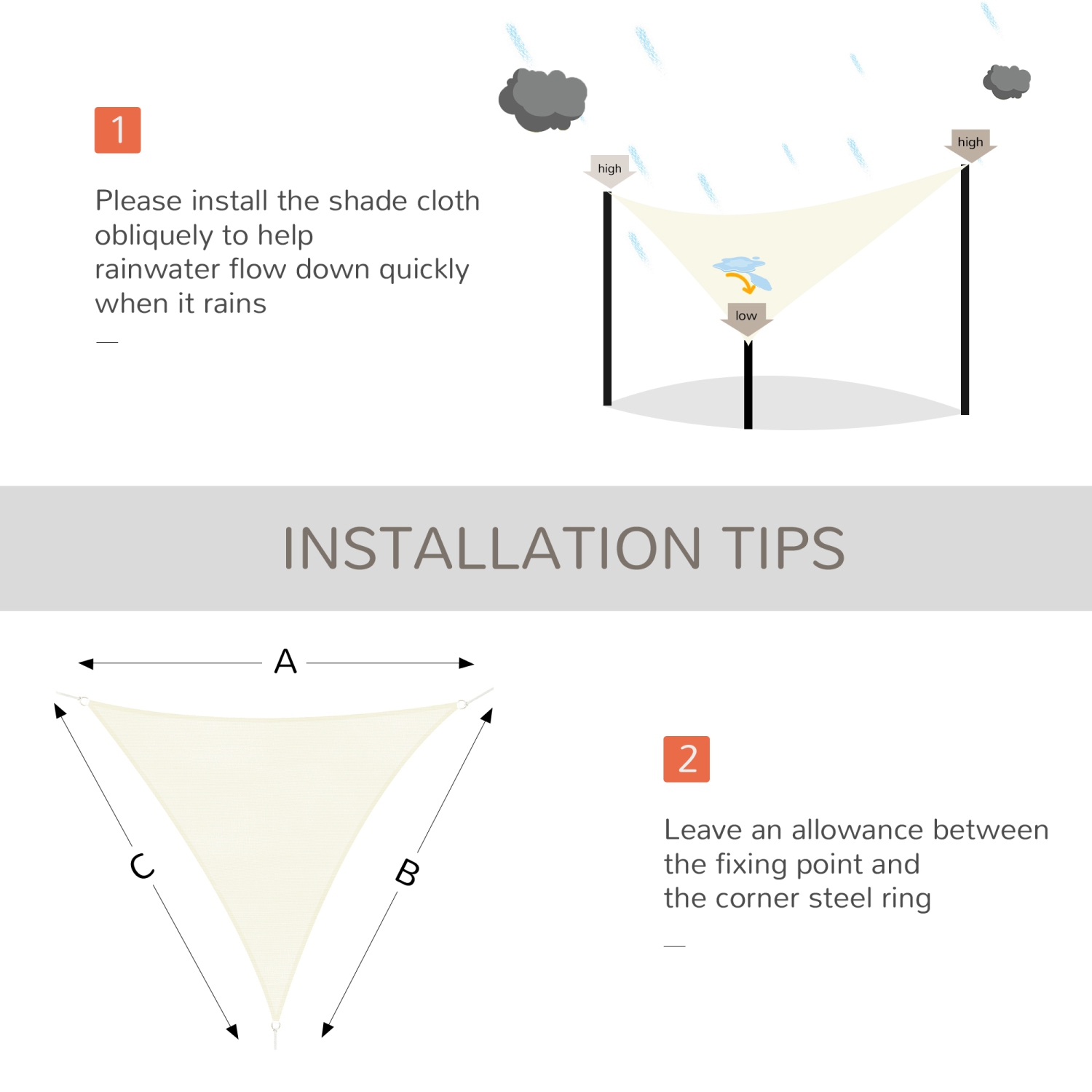 Outsunny Triangle 10' x 10' x 10' Outdoor Sun Shade Sail, Garden Cover UV Block Fabric Canopy for Patio, Yard, Deck, Cream White