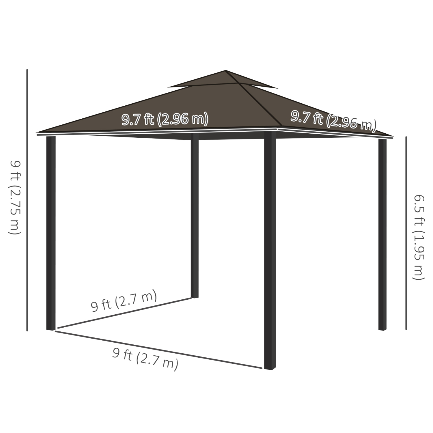 Tente d'extérieur à 2 niveaux pour abri de jardin Outsunny de 10 x 10 pi avec parois en filet à fermeture à glissière, cadre en aluminium pour patio,