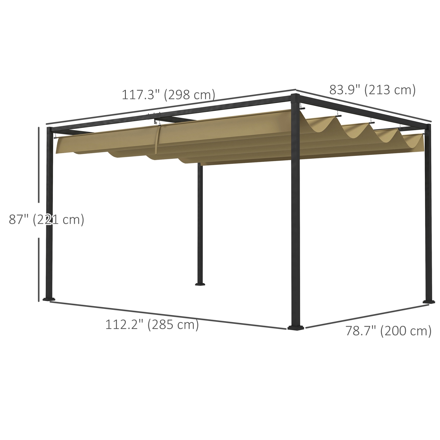 Outsunny 10' x 7' Patio Pergola with Retractable Canopy, Outdoor Sun Shelter, Yard Shade, Khaki