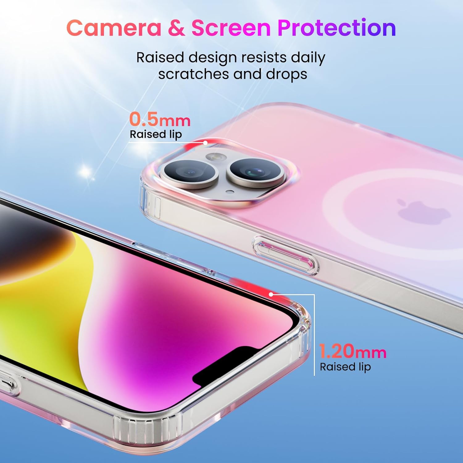 ORNARTO Magnetic Case for iPhone 13 / iPhone 14 Compatible with MagSafe,Holographic Iridescent Cover,Shockproof Protective Rainbow Phone Case