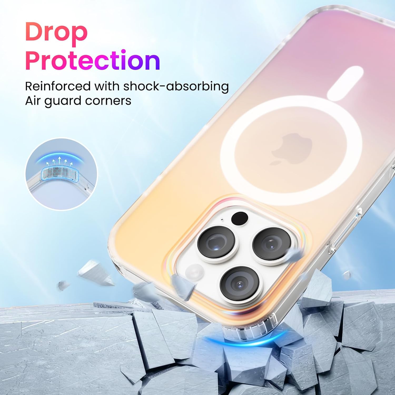 ORNARTO Compatible avec l'iPhone 15 Pro pour étui magnétique, étui de protection antichoc arc-en-ciel, étuis à recharge sans fil magnétique pour