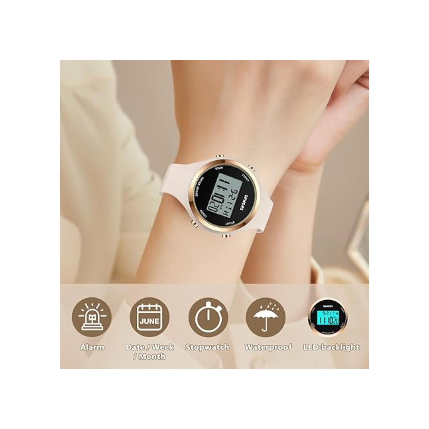 Womens Watch, Digital Watches for Women Female Wrist Watch Sport Chronograph Resin Matte Strap Women's Watch Easy Read Montre Femme