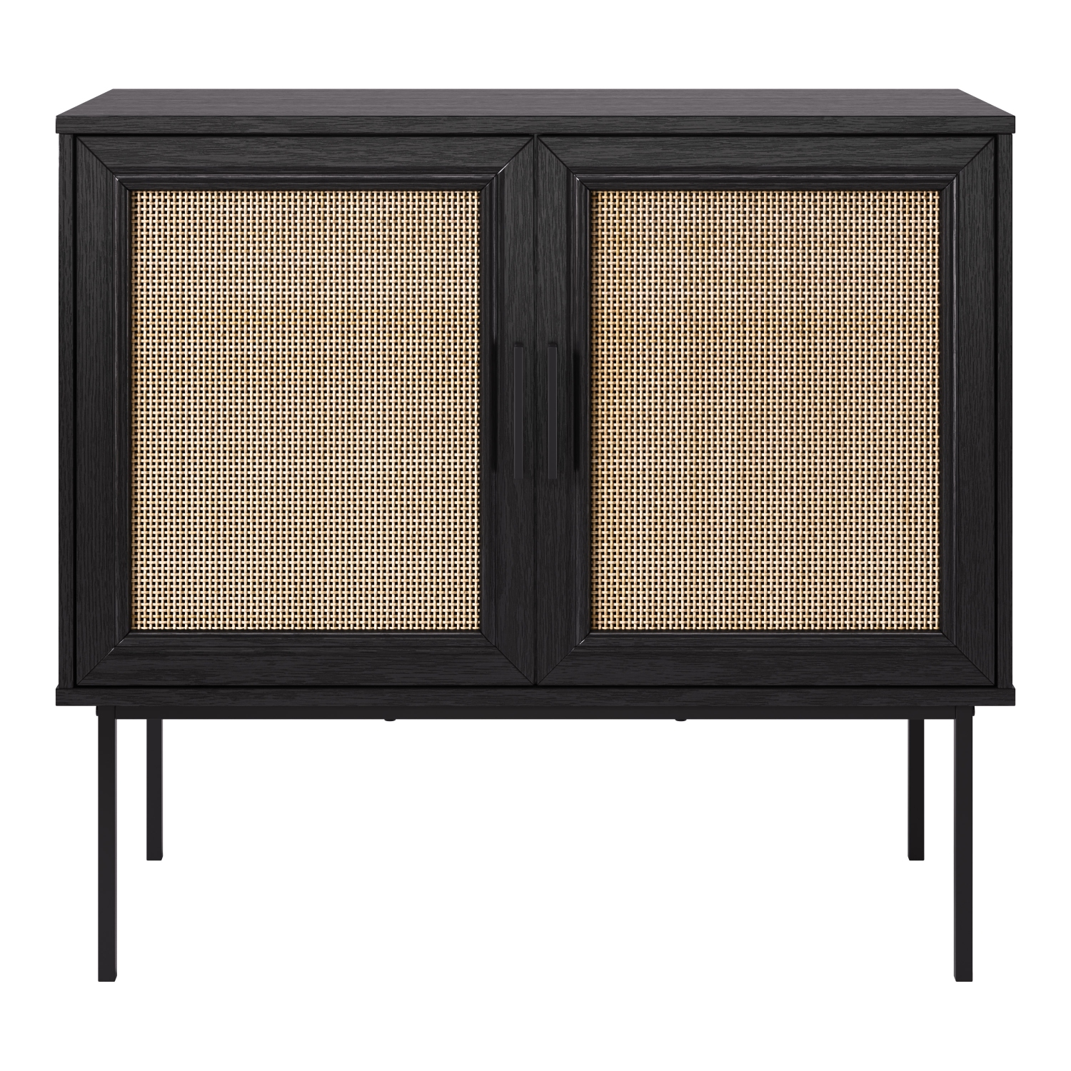 Corliving Emmett 2-Door Compact Sideboard Buffet Accent Cabinet for Small Spaces, Storage, Dining Room, Entryway in Black/Light Wood