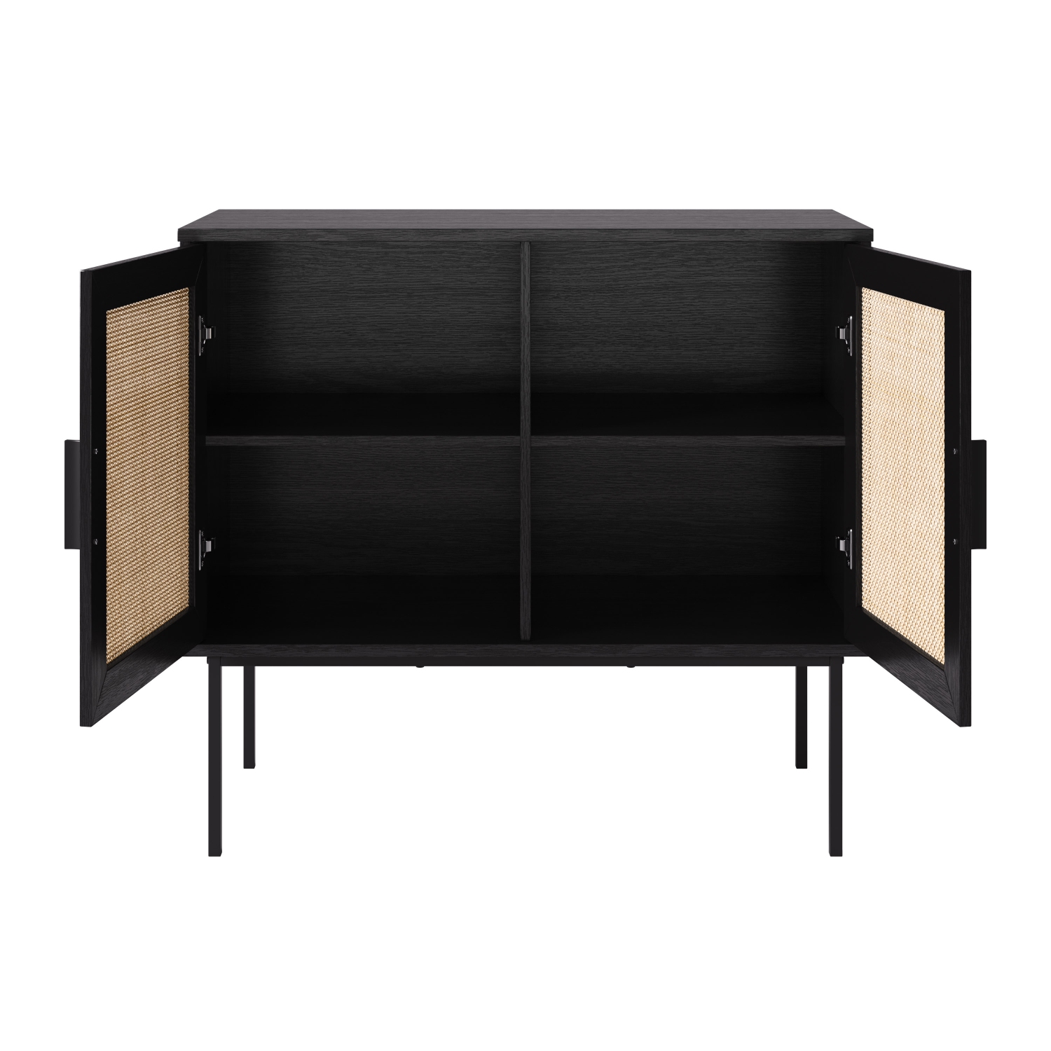 Corliving Emmett 2-Door Compact Sideboard Buffet Accent Cabinet for Small Spaces, Storage, Dining Room, Entryway in Black/Light Wood