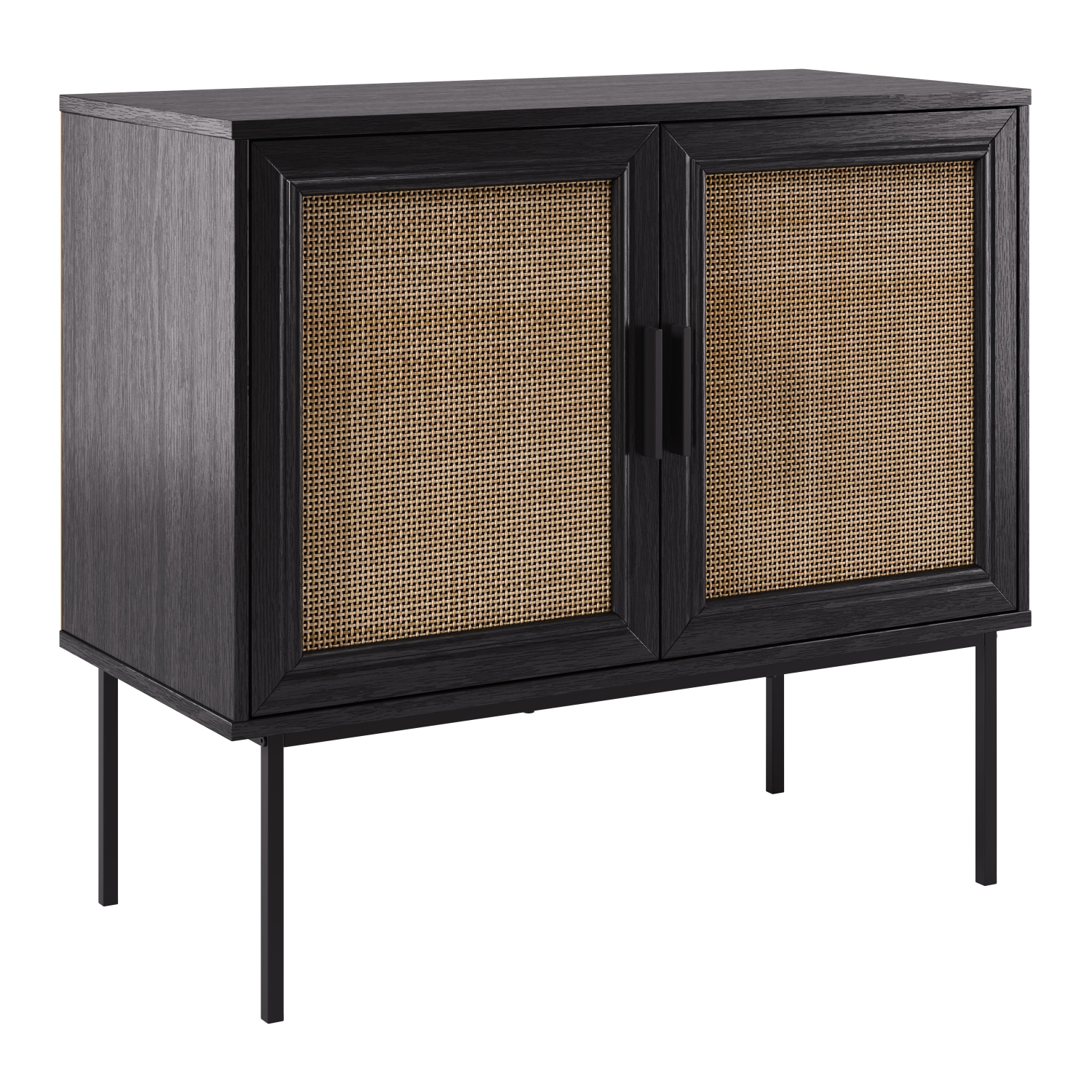 Corliving Emmett 2-Door Compact Sideboard Buffet Accent Cabinet for Small Spaces, Storage, Dining Room, Entryway in Black/Light Wood