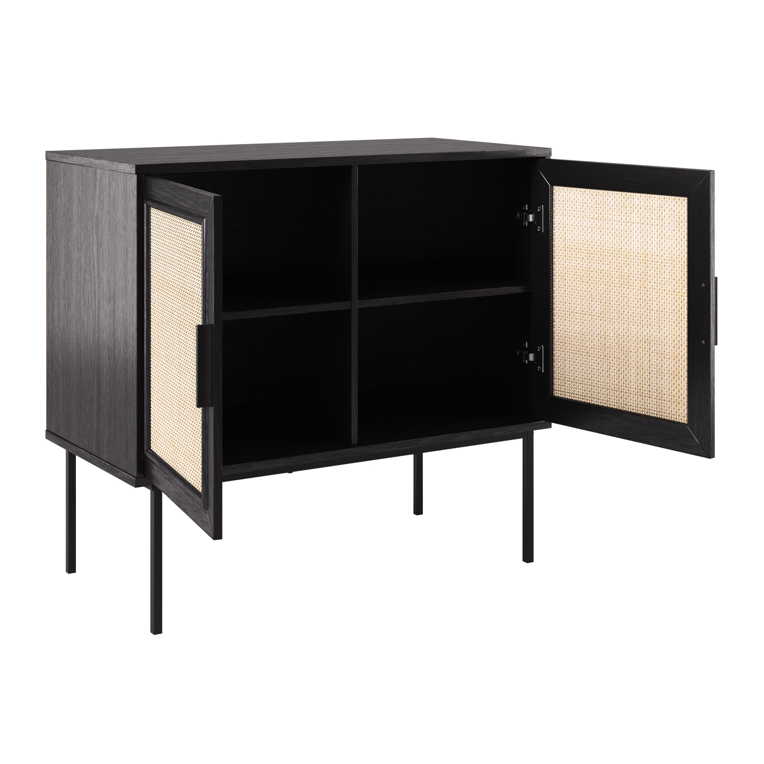Corliving Emmett 2-Door Compact Sideboard Buffet Accent Cabinet for Small Spaces, Storage, Dining Room, Entryway in Black/Light Wood