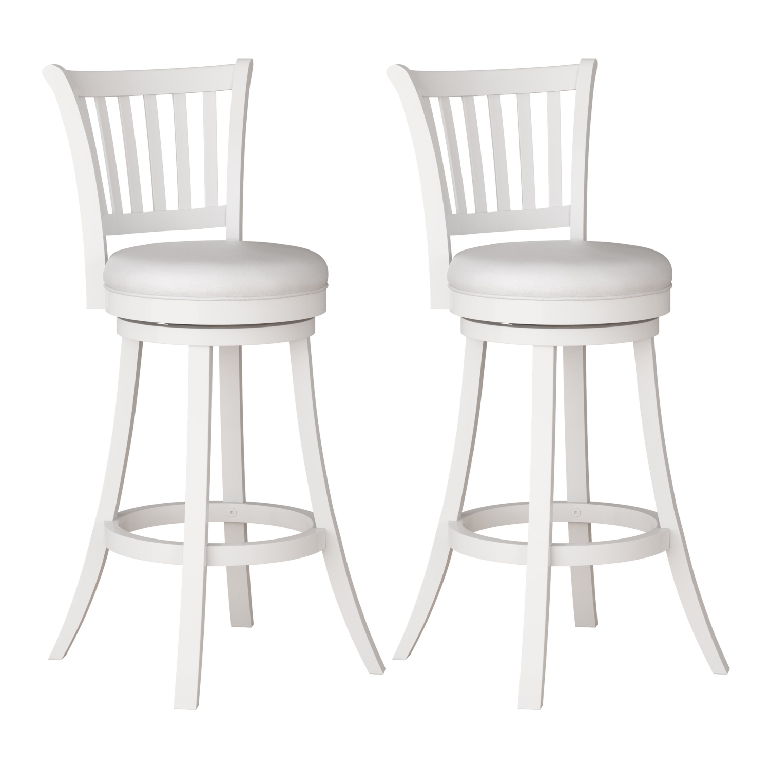 CorLiving Woodgrove Bar Height White Faux Leather Swivel Bar Stools, Set of 2