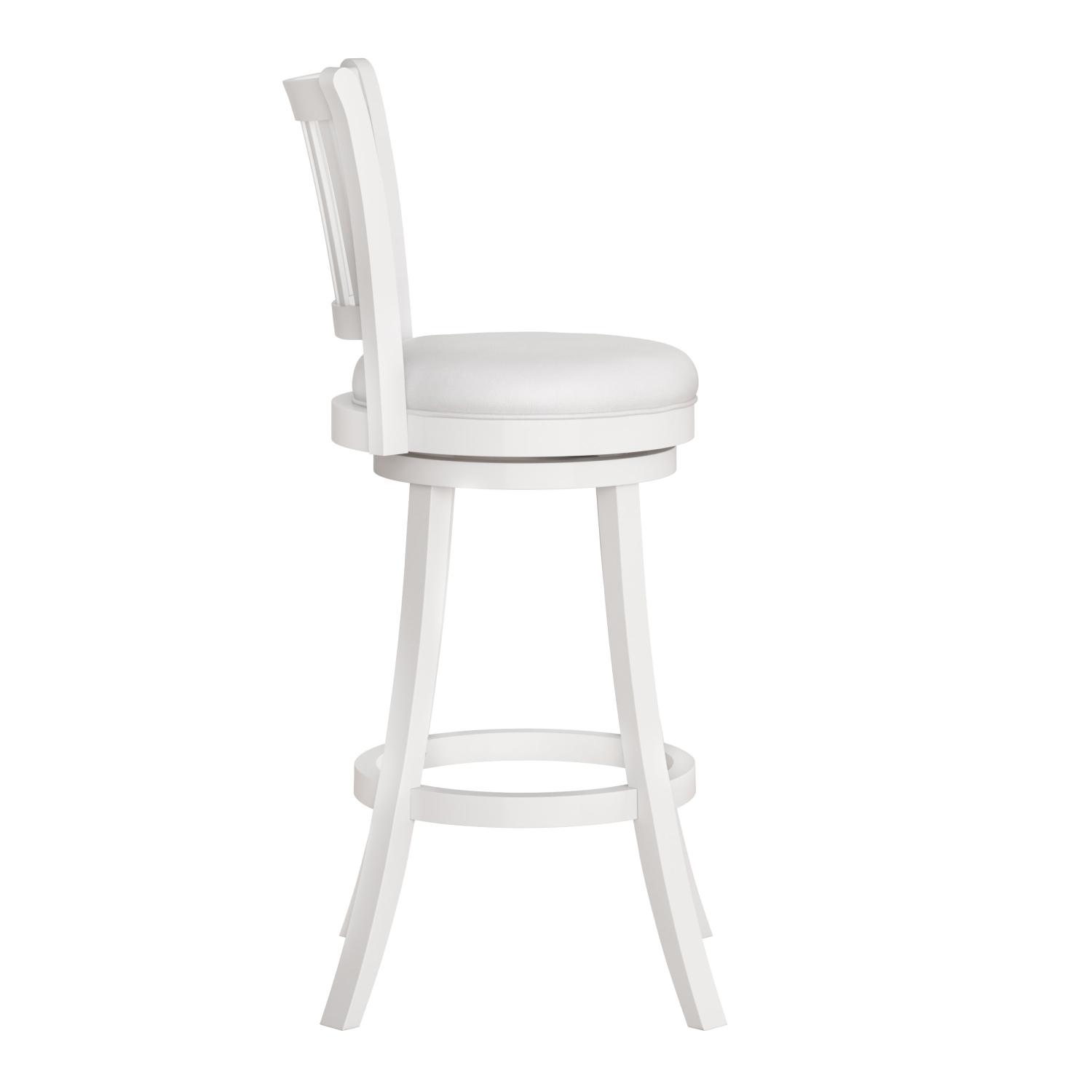 CorLiving Woodgrove Bar Height White Faux Leather Swivel Bar Stools, Set of 2