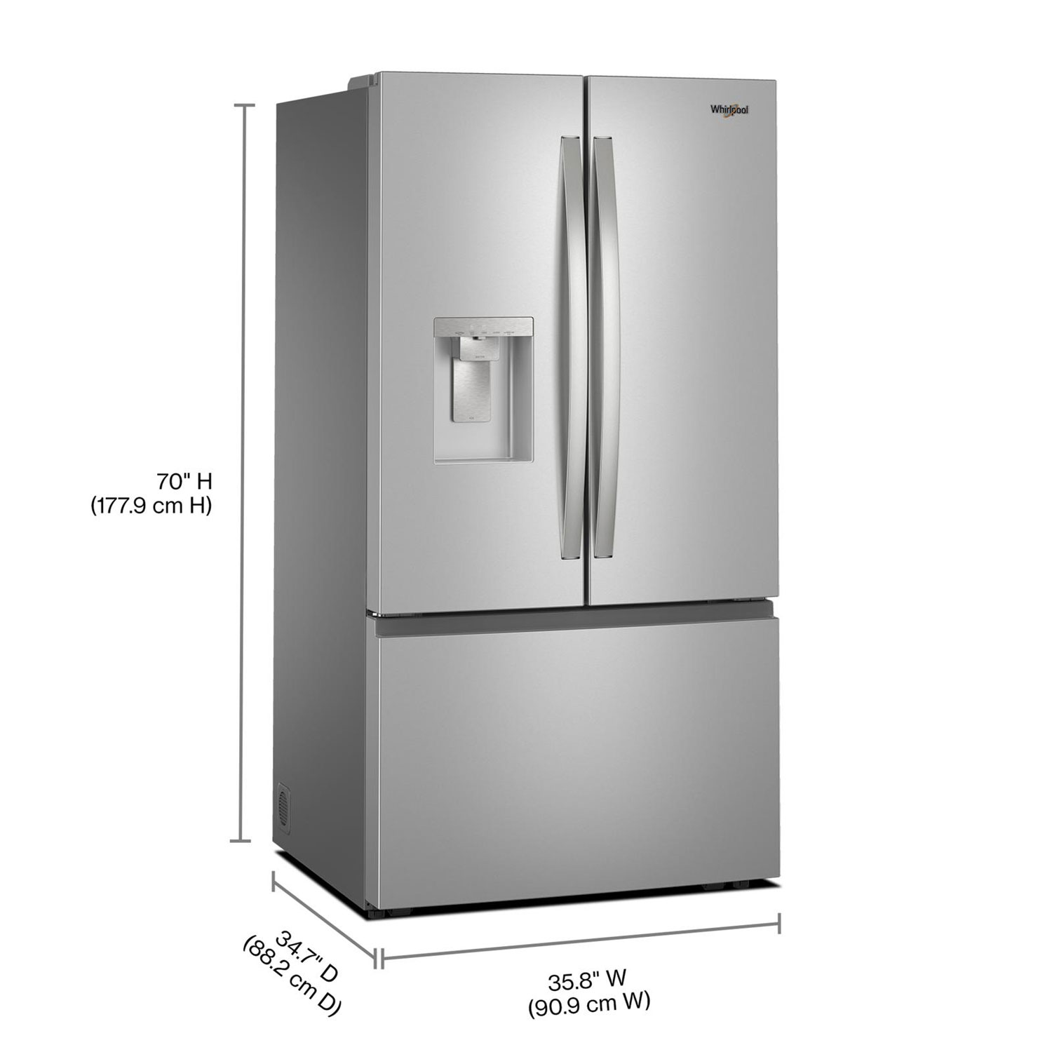 Whirlpool 36" 29.58 Cu. Ft. French Door Refrigerator with Water & Ice Dispenser - Stainless Steel