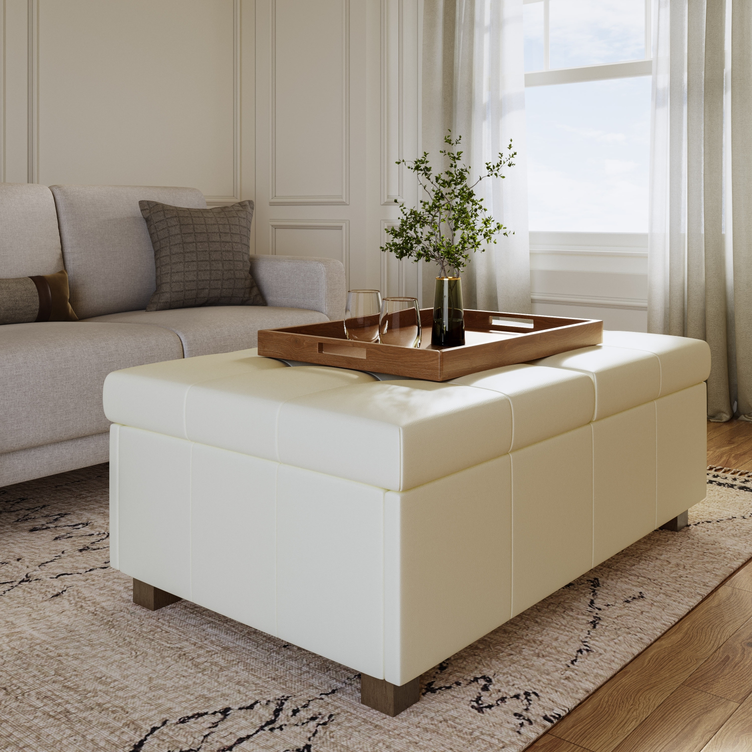 CorLiving – Très grand pouf de rangement en polyuréthane de 47&nbsp;po, pouf de rangement à 2 portes, coffre de rangement, pour salon, chambre à