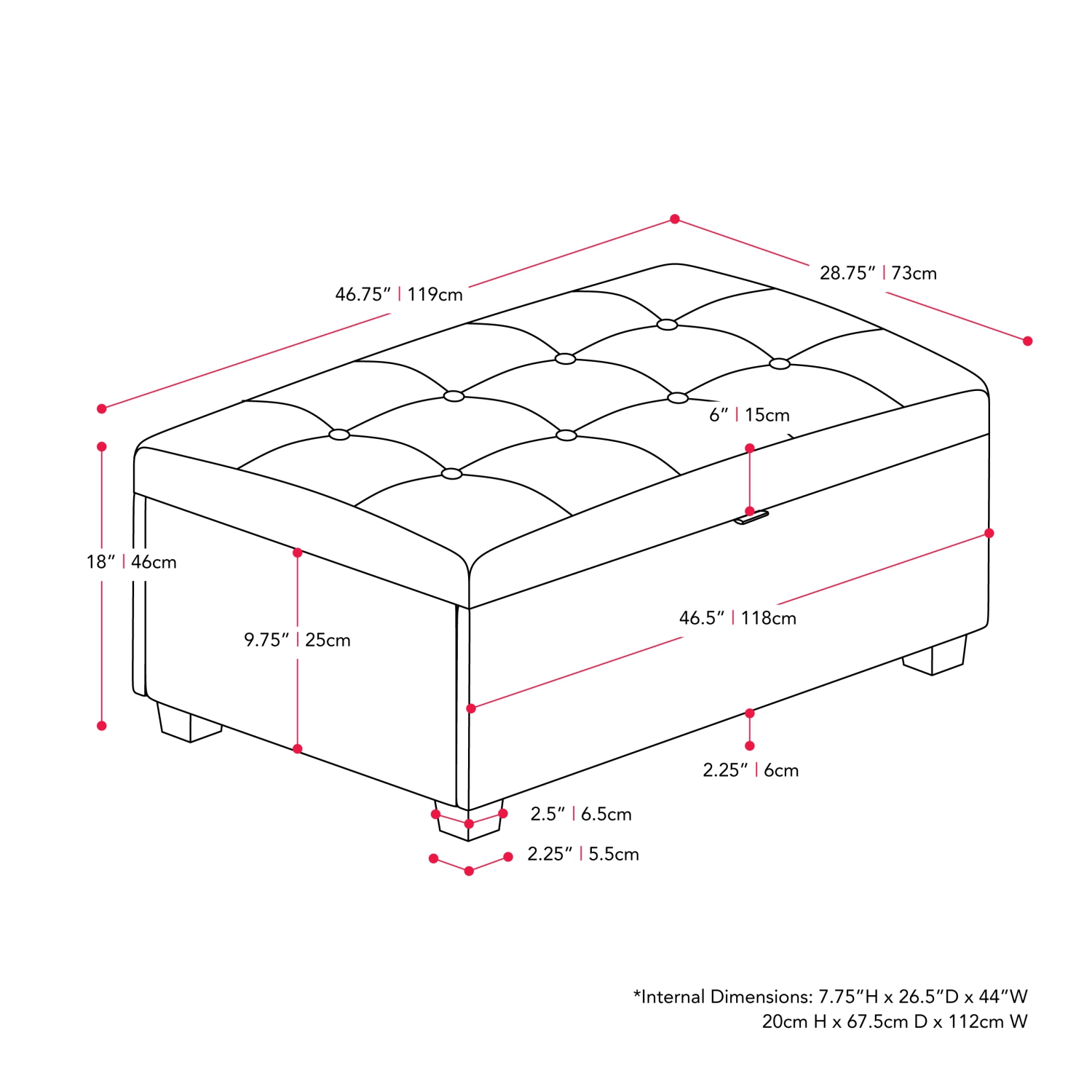 CorLiving – Très grand pouf de rangement de 47&nbsp;po, pouf de rangement, coffre de rangement, pour salon, chambre à coucher, Bleu