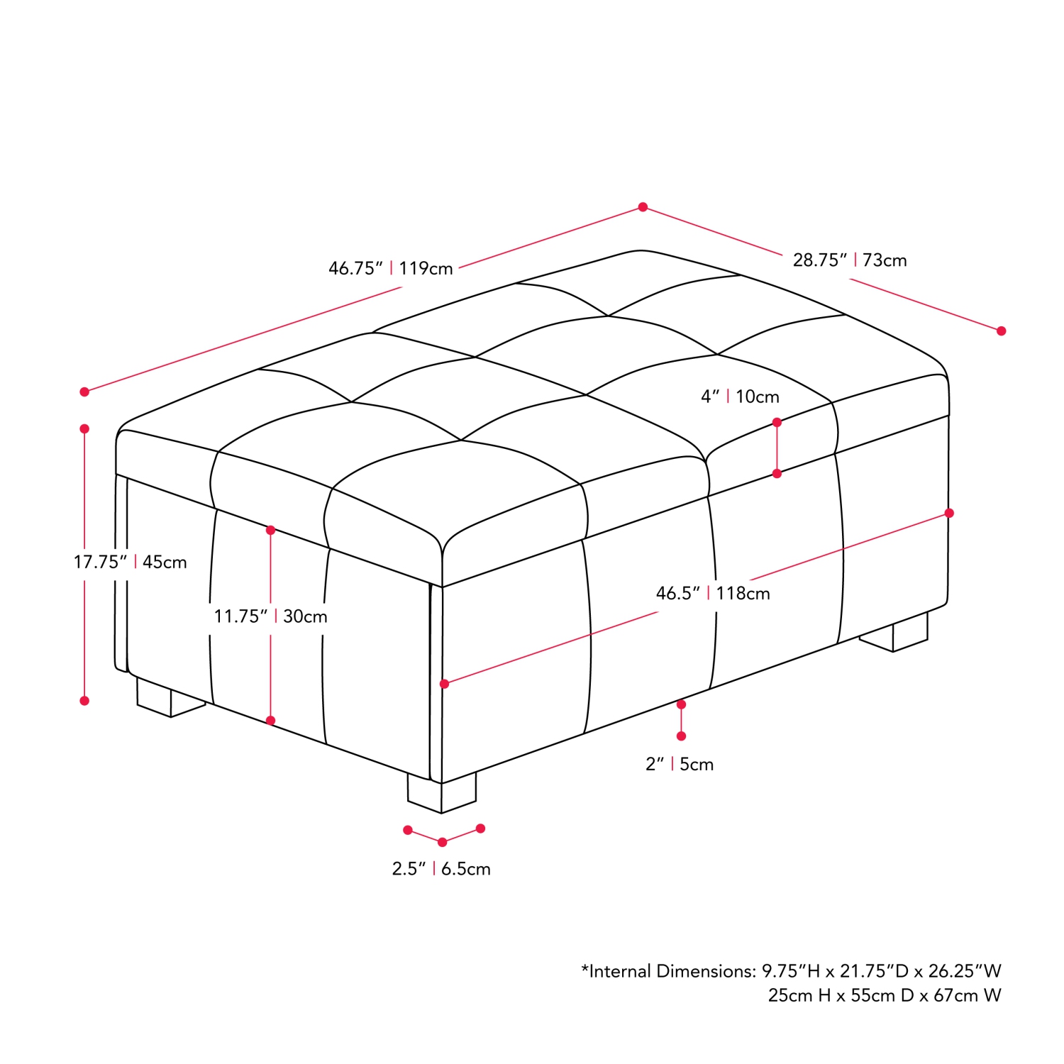 CorLiving Storage Ottoman, Extra Large Two Compartment Storage Tufted Ottoman Bench for Living Room, Bedroom, Storage