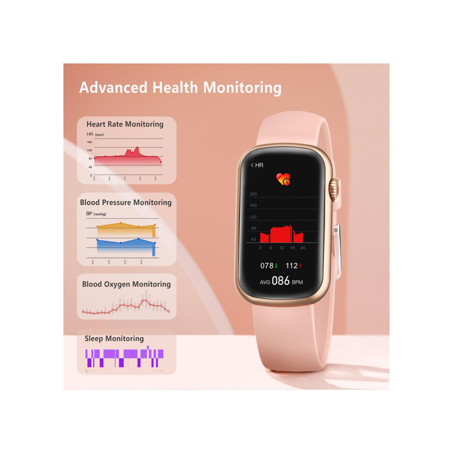 Slim Fitness Tracker with Blood Pressure, 24/7 Heart Rate and Sleep Tracking, IP68 Waterproof Activity Trackers and Smart Watches with Step Tracker,