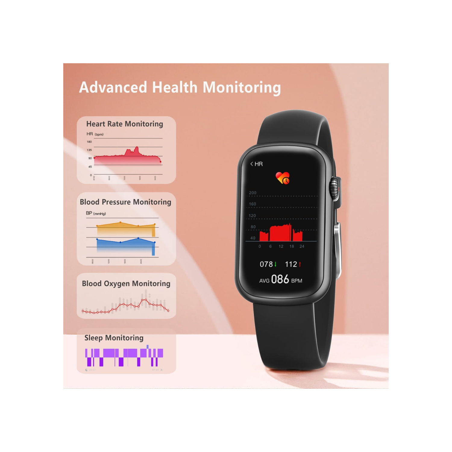 Slim Fitness Tracker with Blood Pressure, 24/7 Heart Rate and Sleep Tracking, IP68 Waterproof Activity Trackers and Smart Watches with Step Tracker,