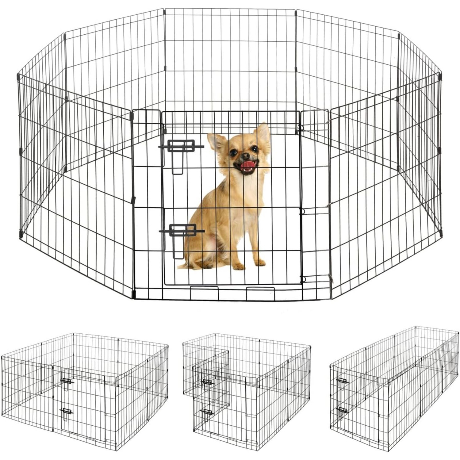 CAPHAUS Foldable Outdoor/Indoor Pet Playpen with Gate, Available in 24 Inch Height Metal Portable Kennel, Heavy-Duty Exercise Fence Cage 8 Panels for