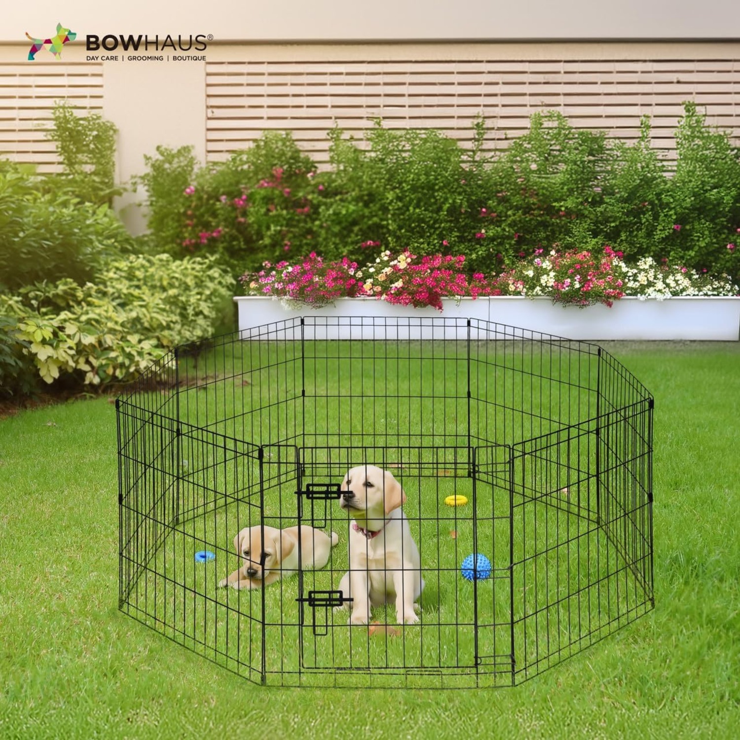 CAPHAUS Foldable Outdoor/Indoor Pet Playpen with Gate, Available in 24 Inch Height Metal Portable Kennel, Heavy-Duty Exercise Fence Cage 8 Panels for