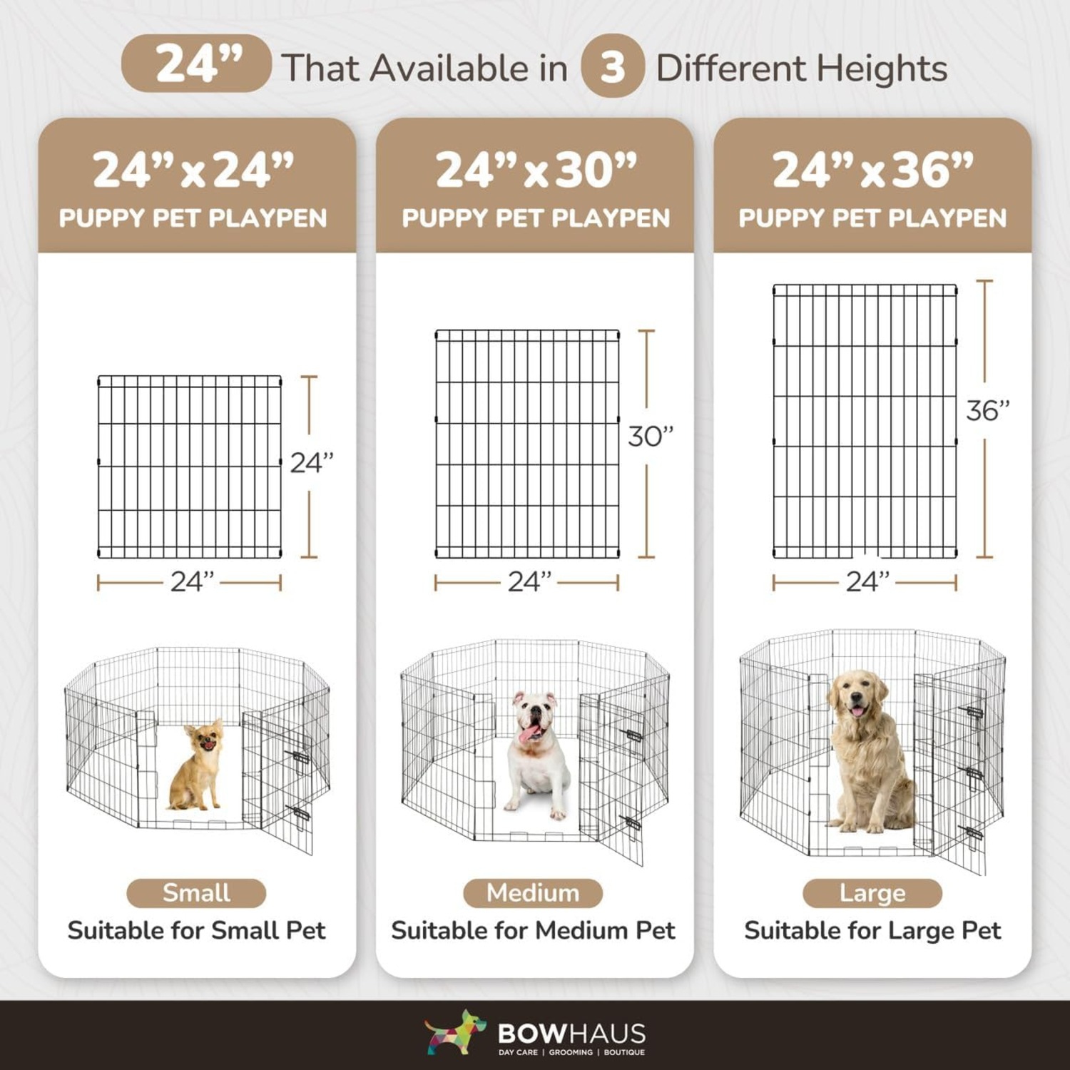 CAPHAUS Foldable Outdoor/Indoor Pet Playpen with Gate, Available in 24 Inch Height Metal Portable Kennel, Heavy-Duty Exercise Fence Cage 8 Panels for