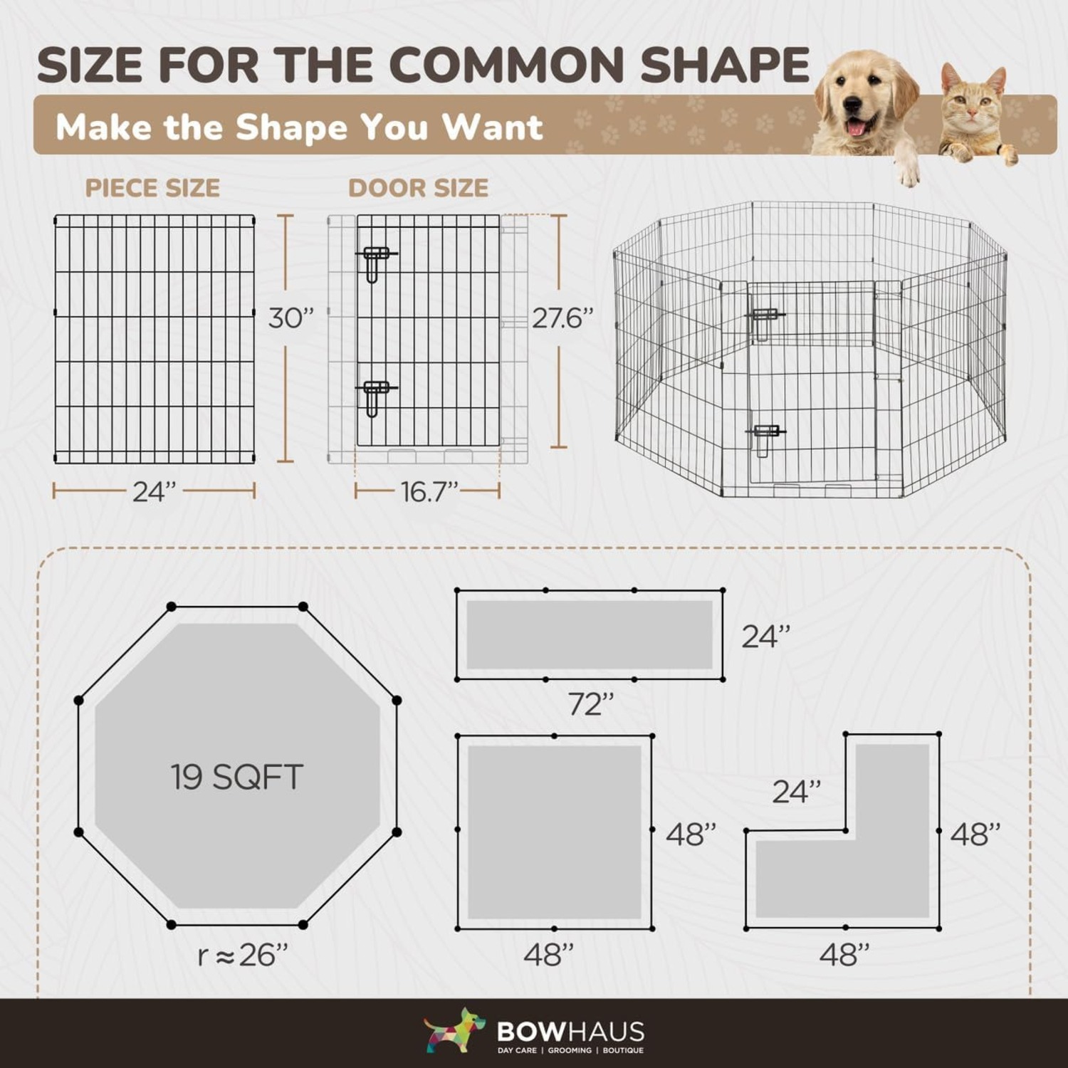 CAPHAUS Foldable Outdoor/Indoor Pet Playpen with Gate, Available in 30 Inch Height Metal Portable Kennel, Heavy-Duty Exercise Fence Cage 8 Panels for